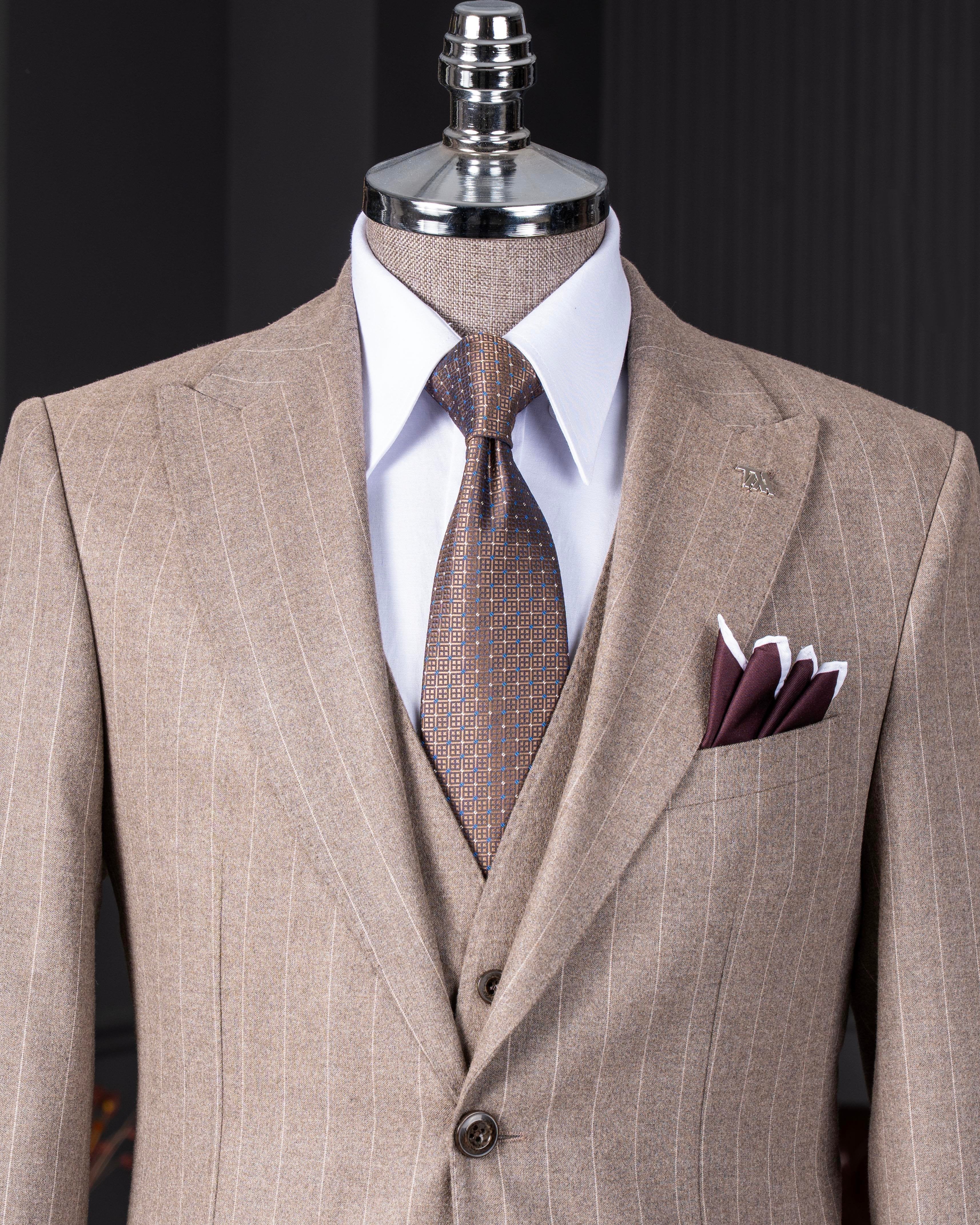 Camel Striped Slim-Fit Suit 3-Piece