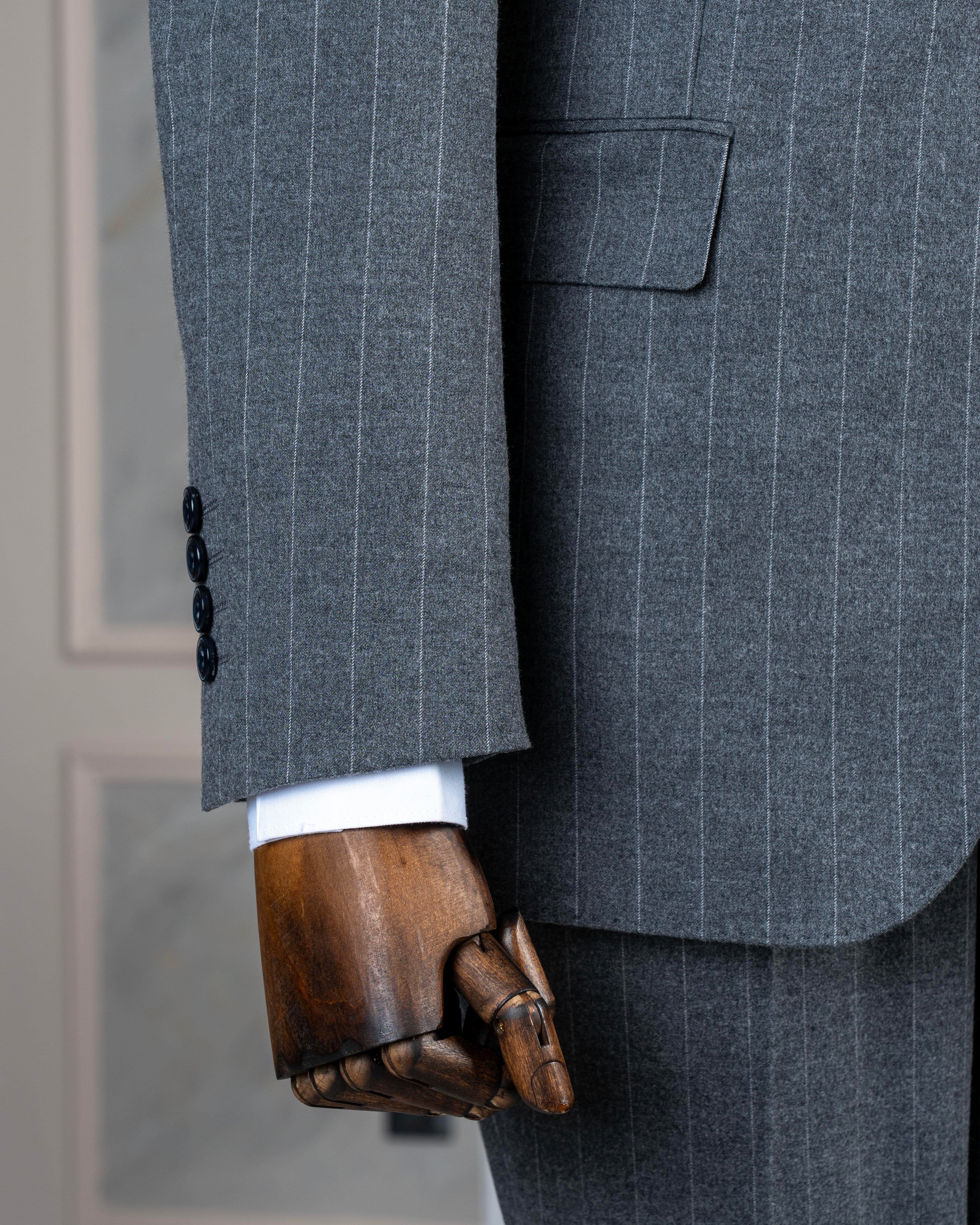 Grey Striped Slim-Fit Suit 3-Piece