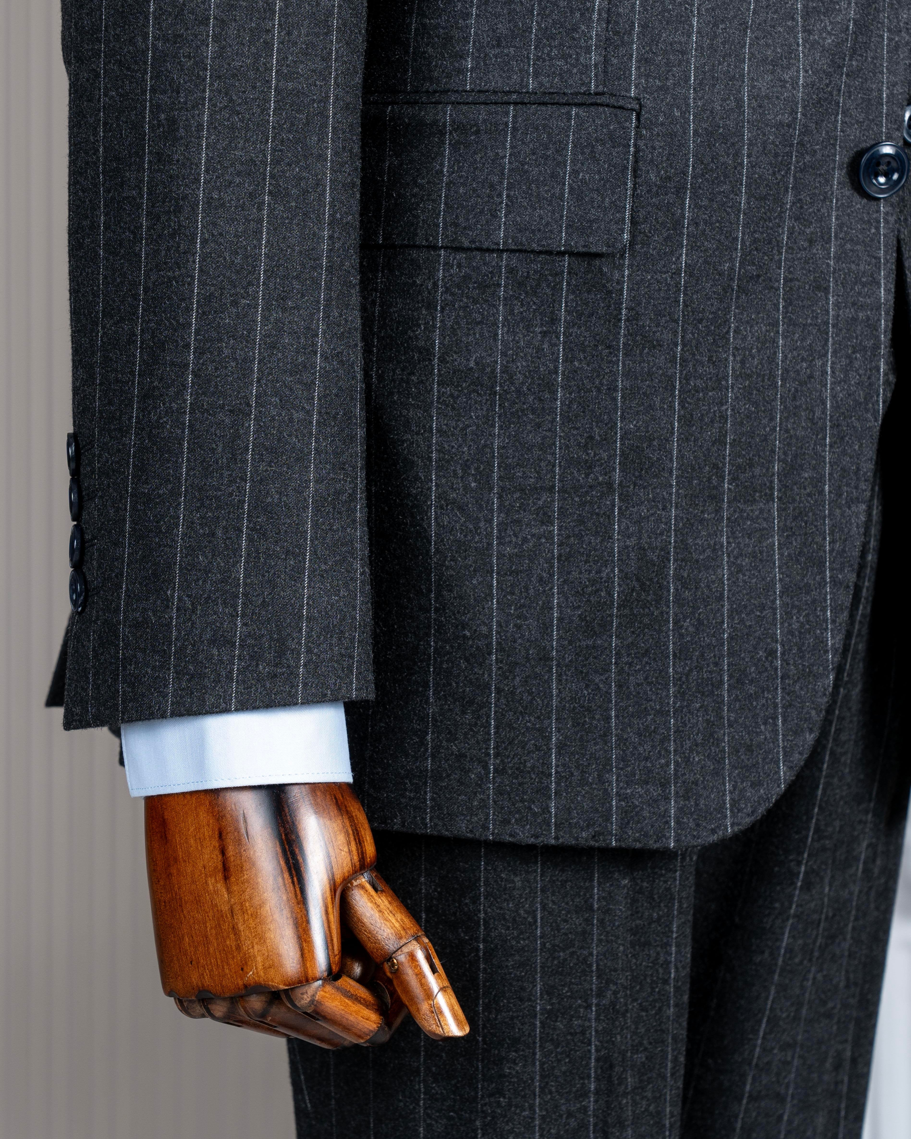 Grey Striped Slim-Fit Suit 3-Piece