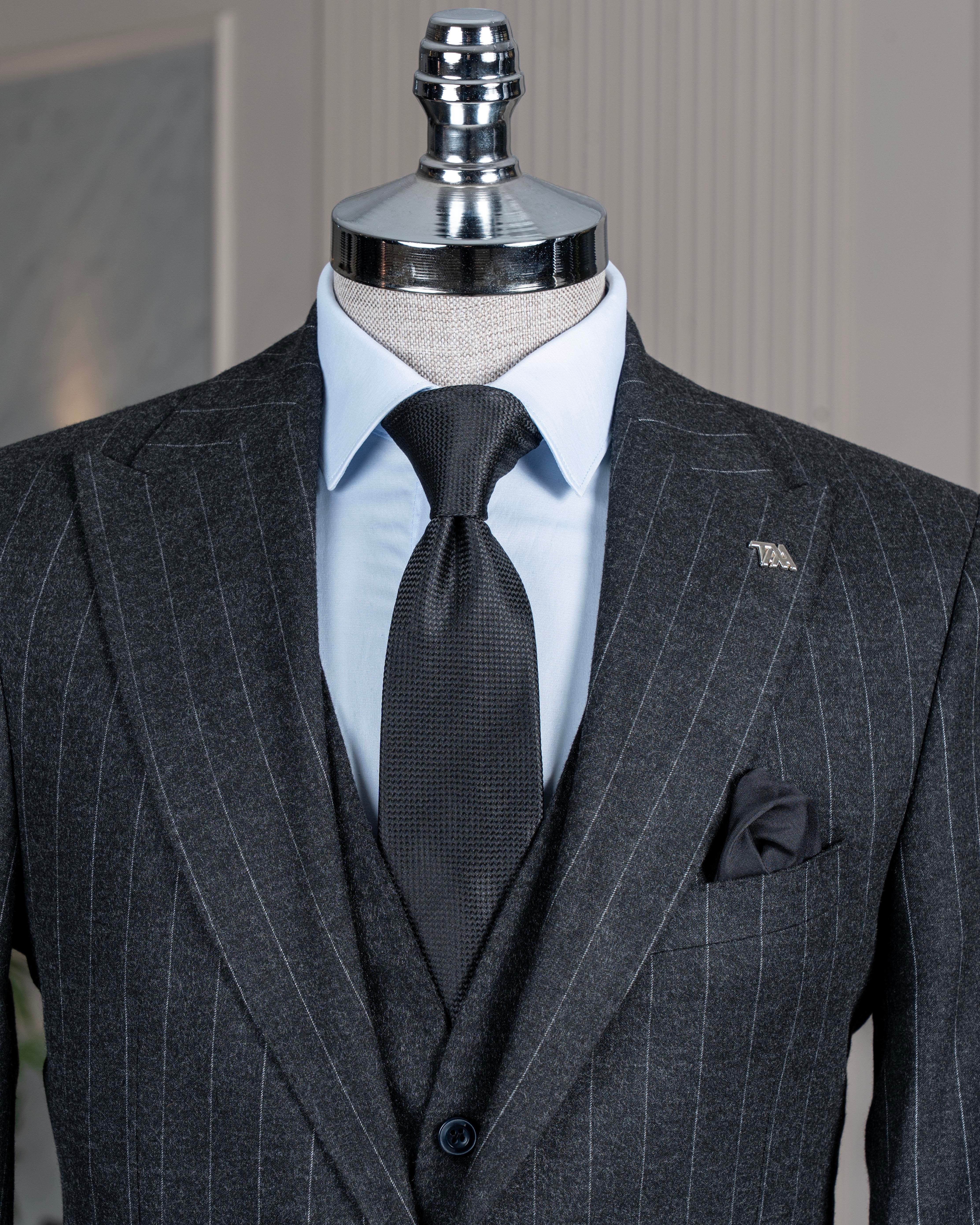 Grey Striped Slim-Fit Suit 3-Piece