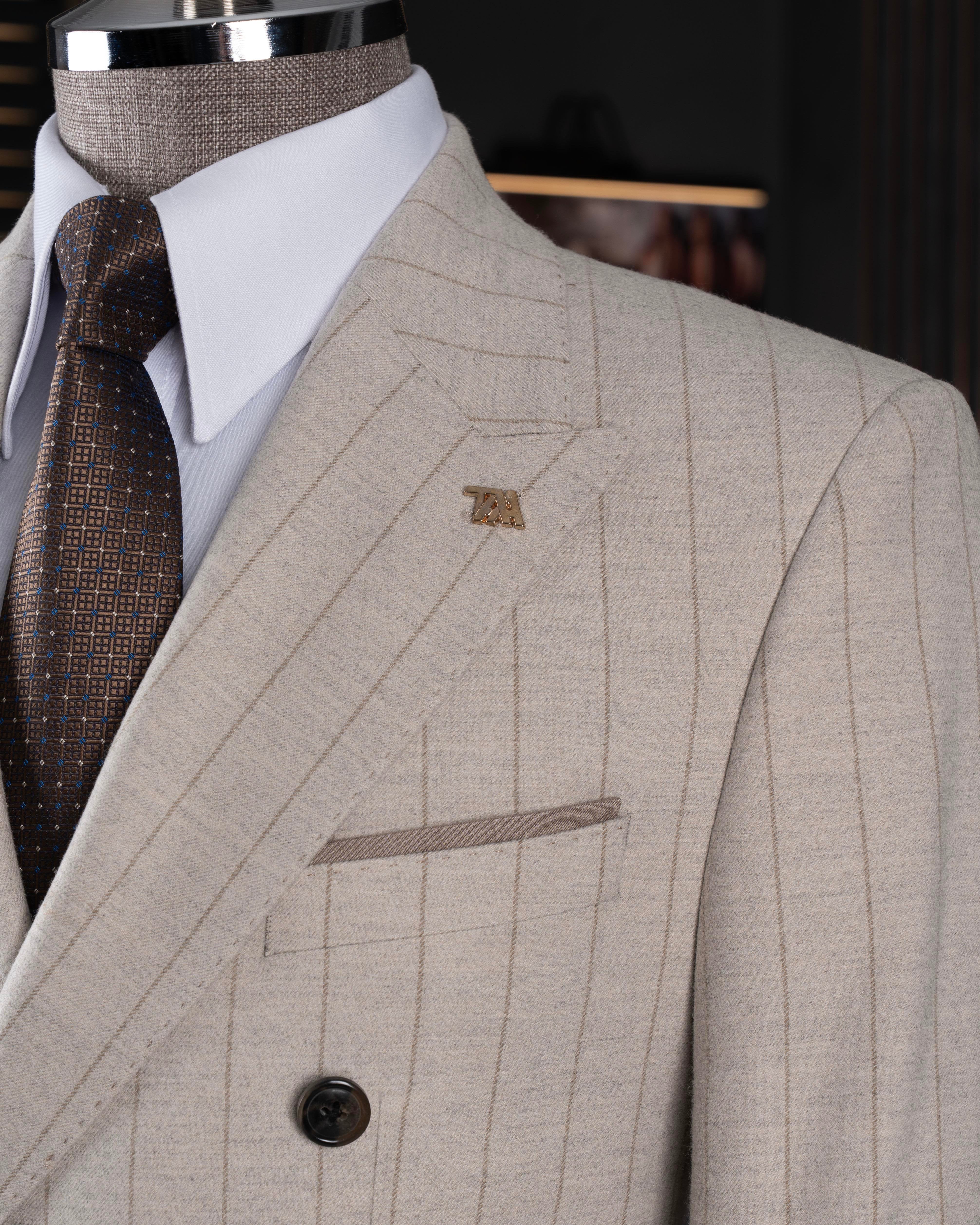 Beige Striped Double Breasted Suit 2-Piece