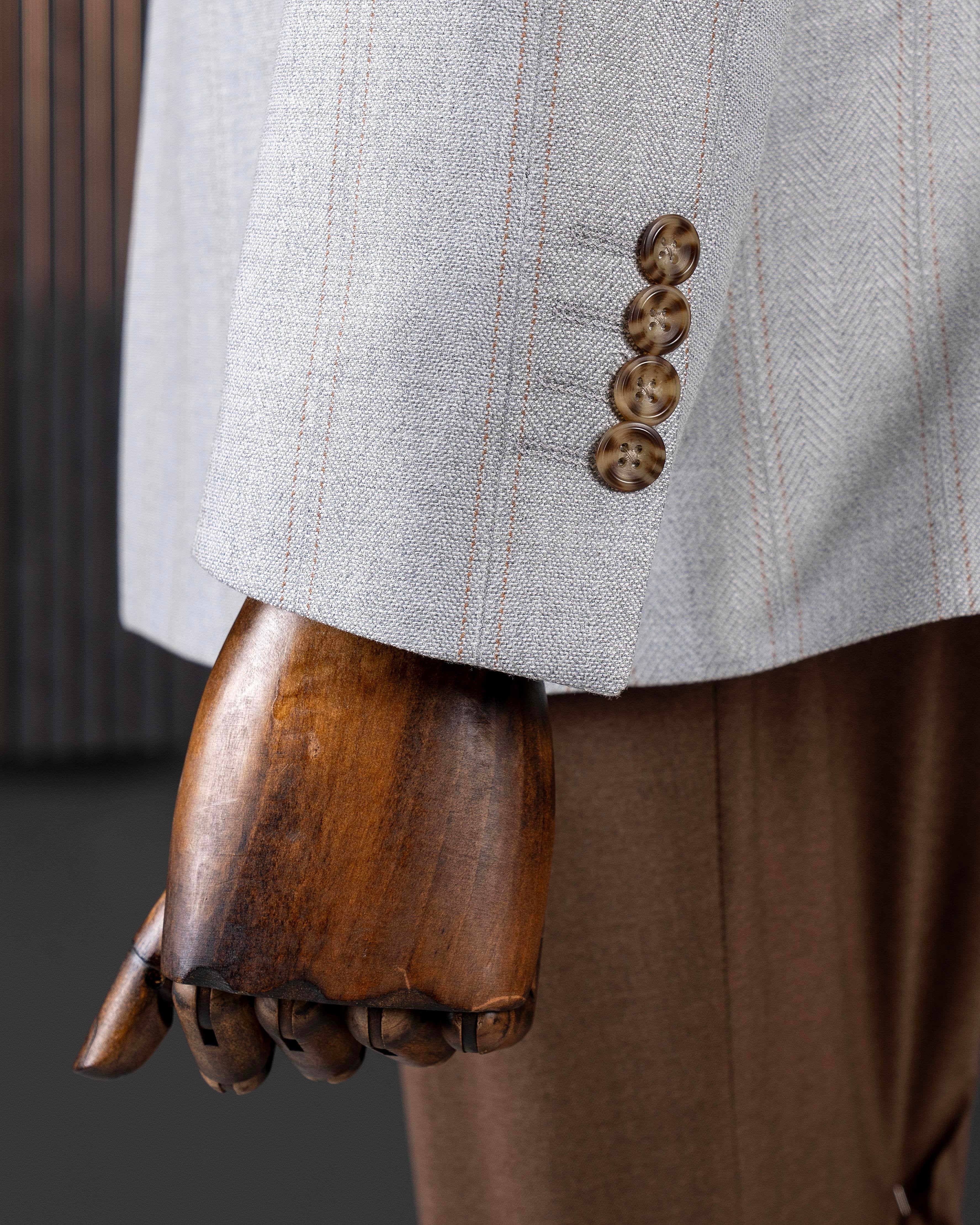 Grey Striped Double Breasted Suit 2-Piece