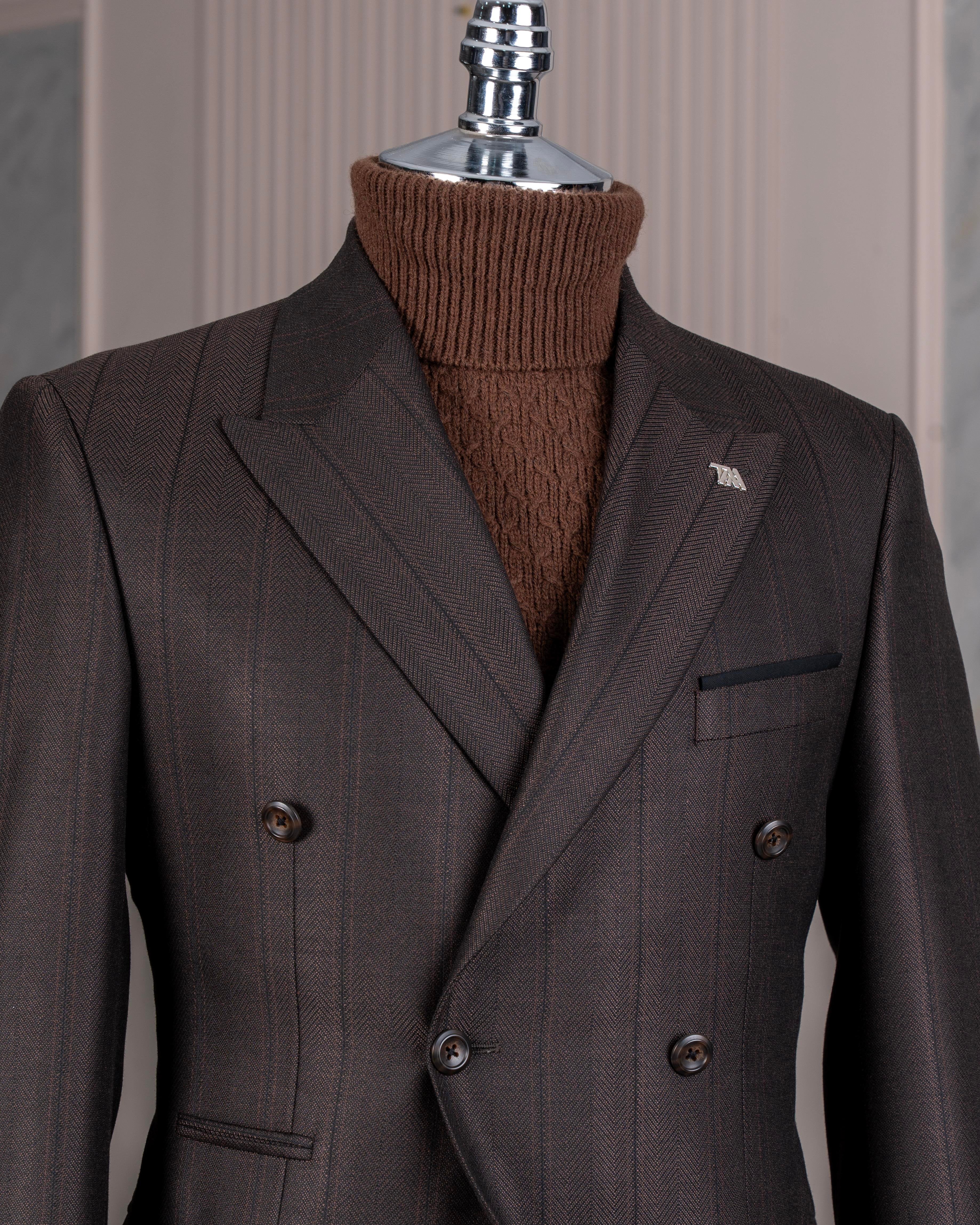 Brown Striped Double Breasted Suit 2-Piece