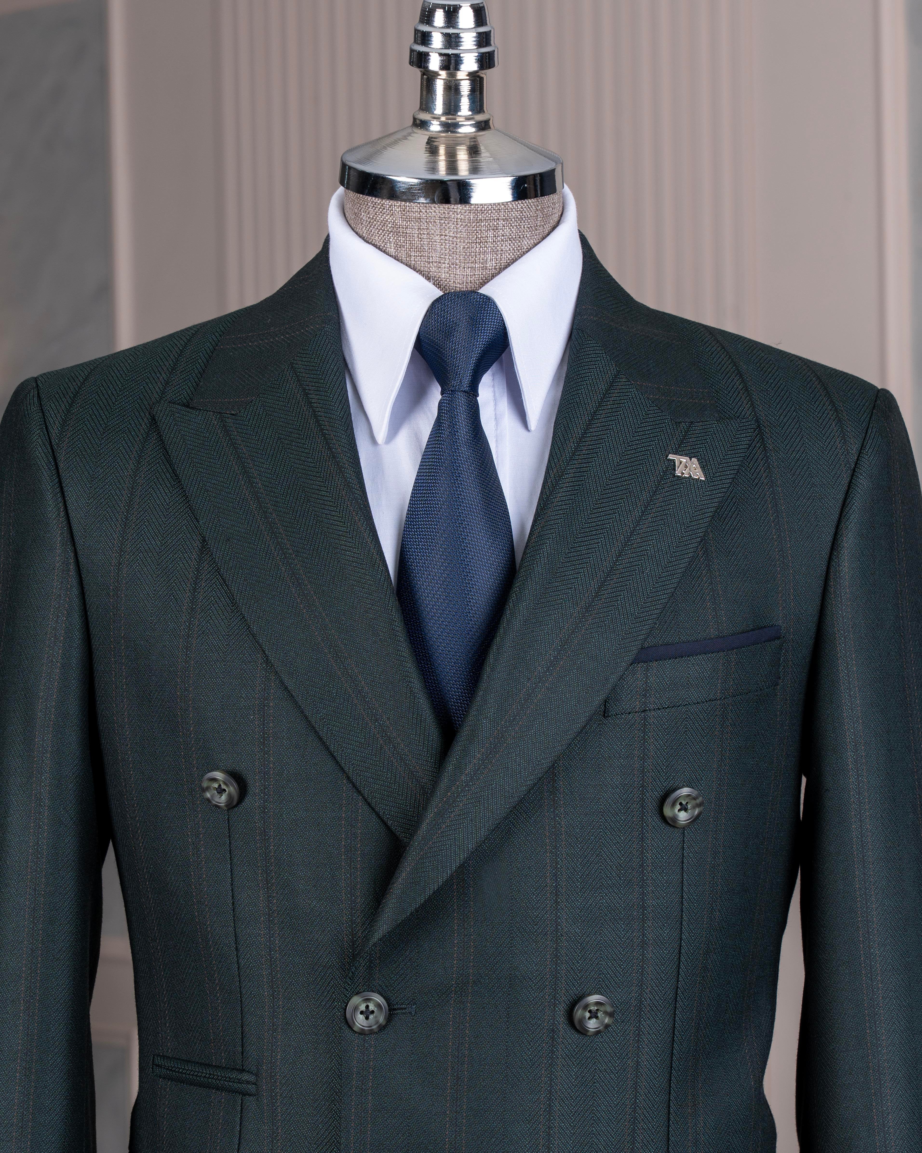 Green Striped Double Breasted Suit 2-Piece