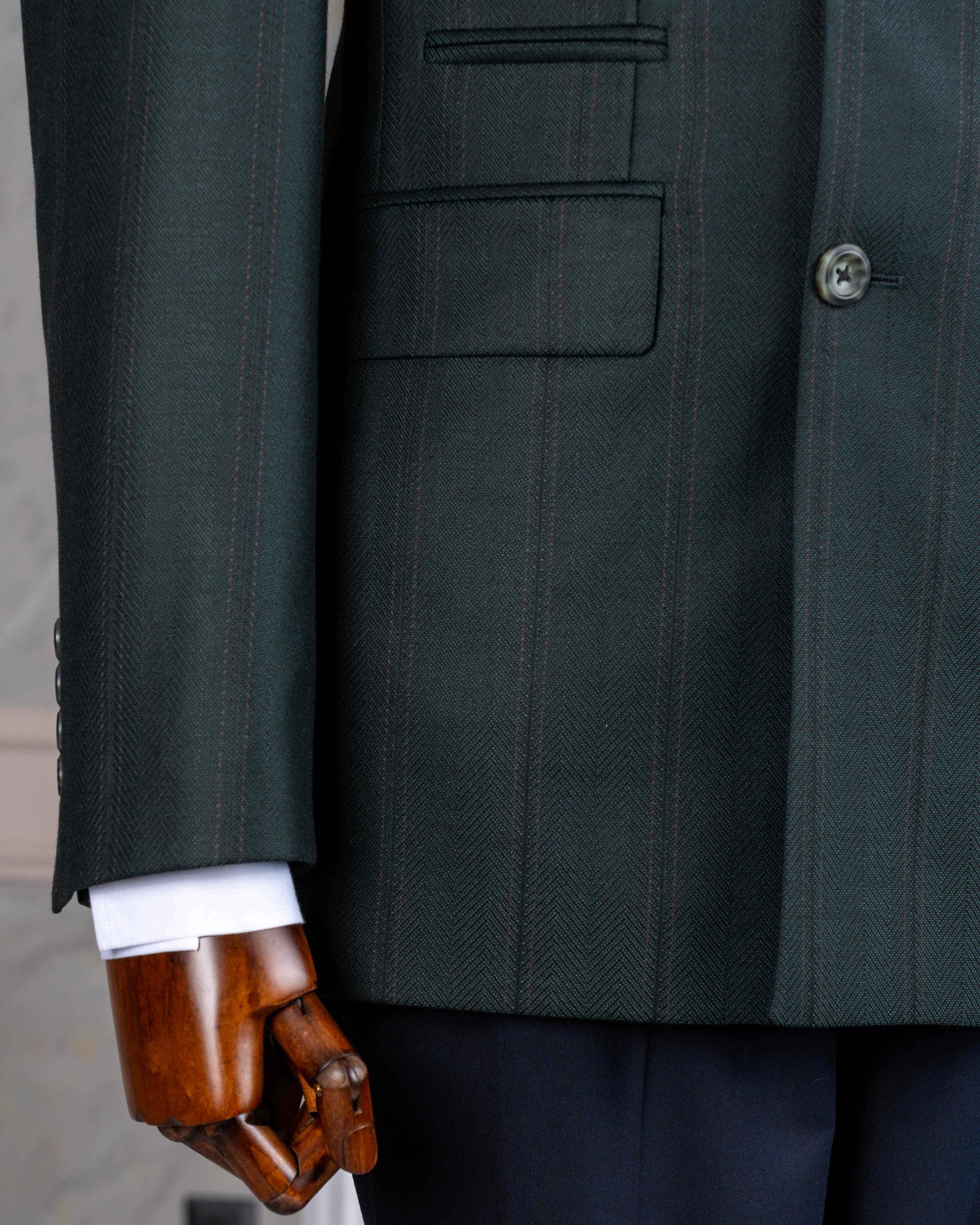 Green Striped Double Breasted Suit 2-Piece