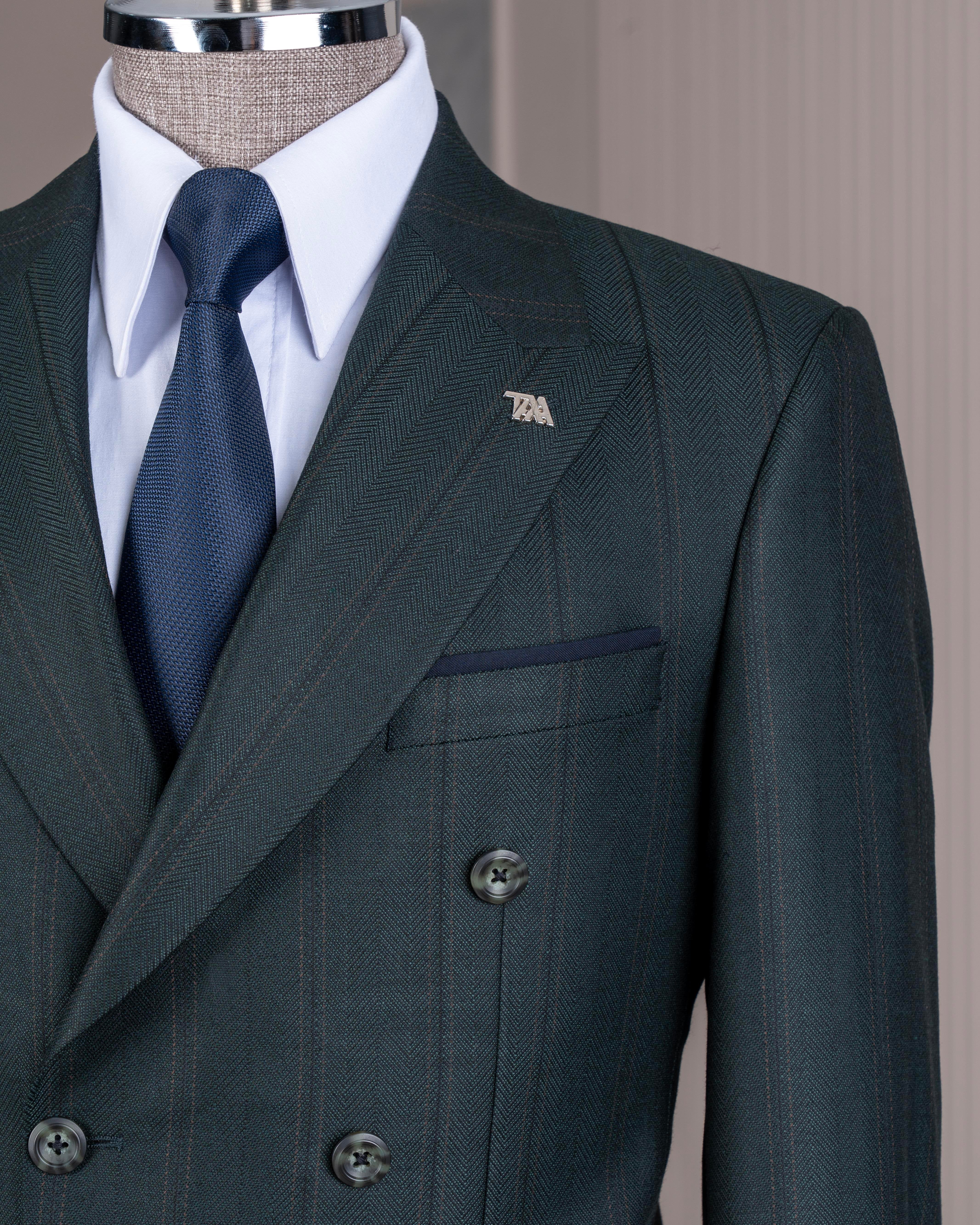 Green Striped Double Breasted Suit 2-Piece