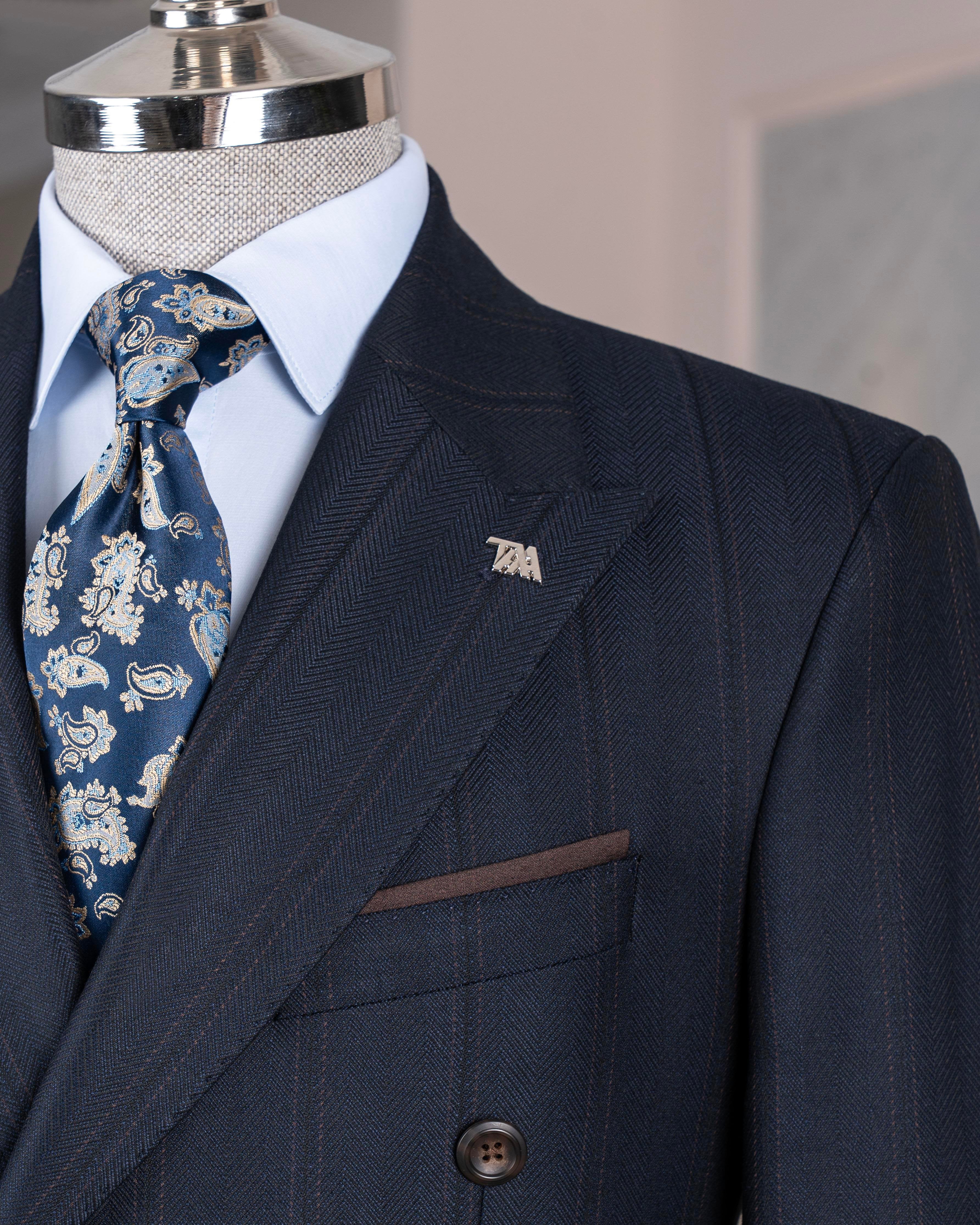 Navy Striped Double Breasted Suit 2-Piece