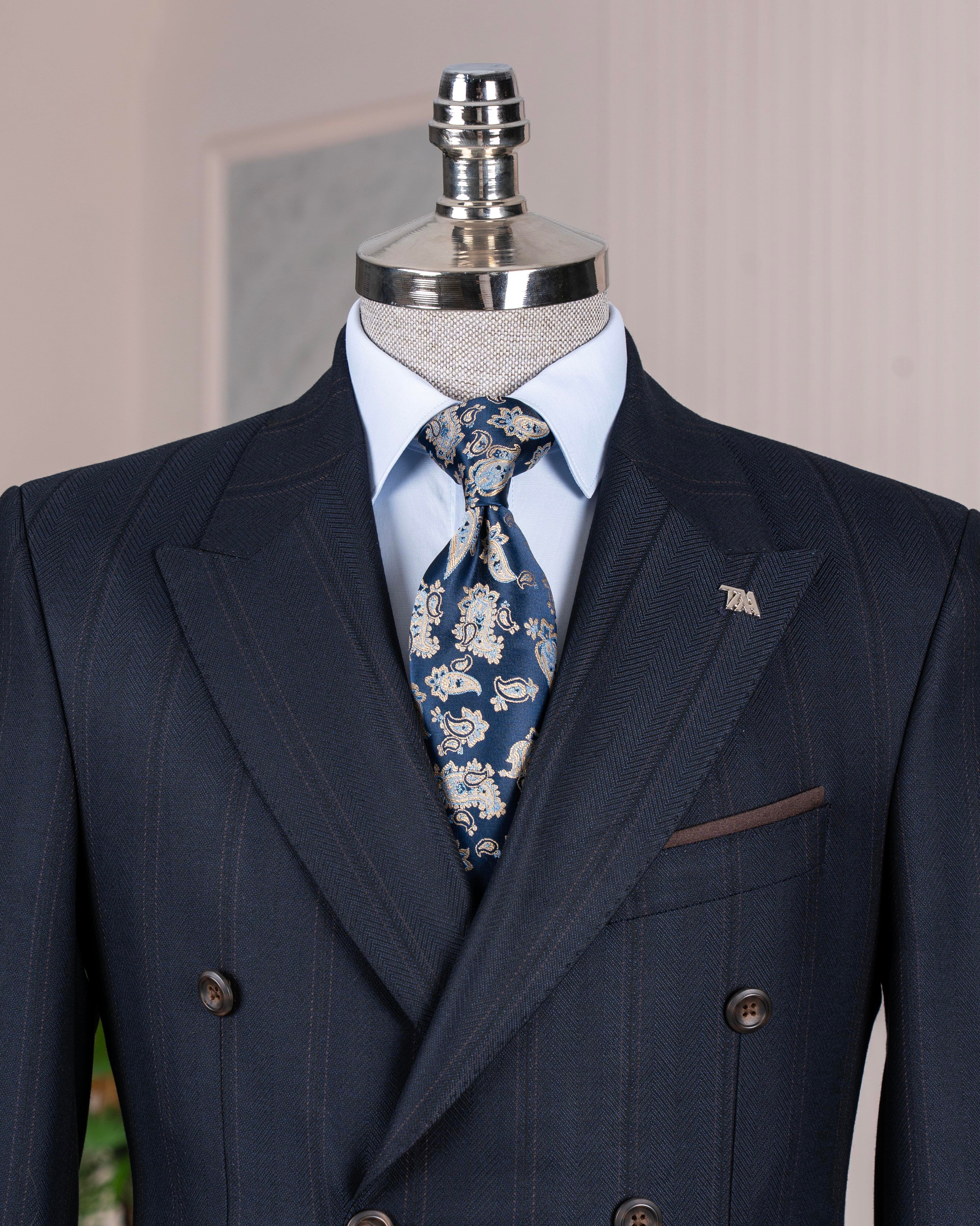 Navy Striped Double Breasted Suit 2-Piece