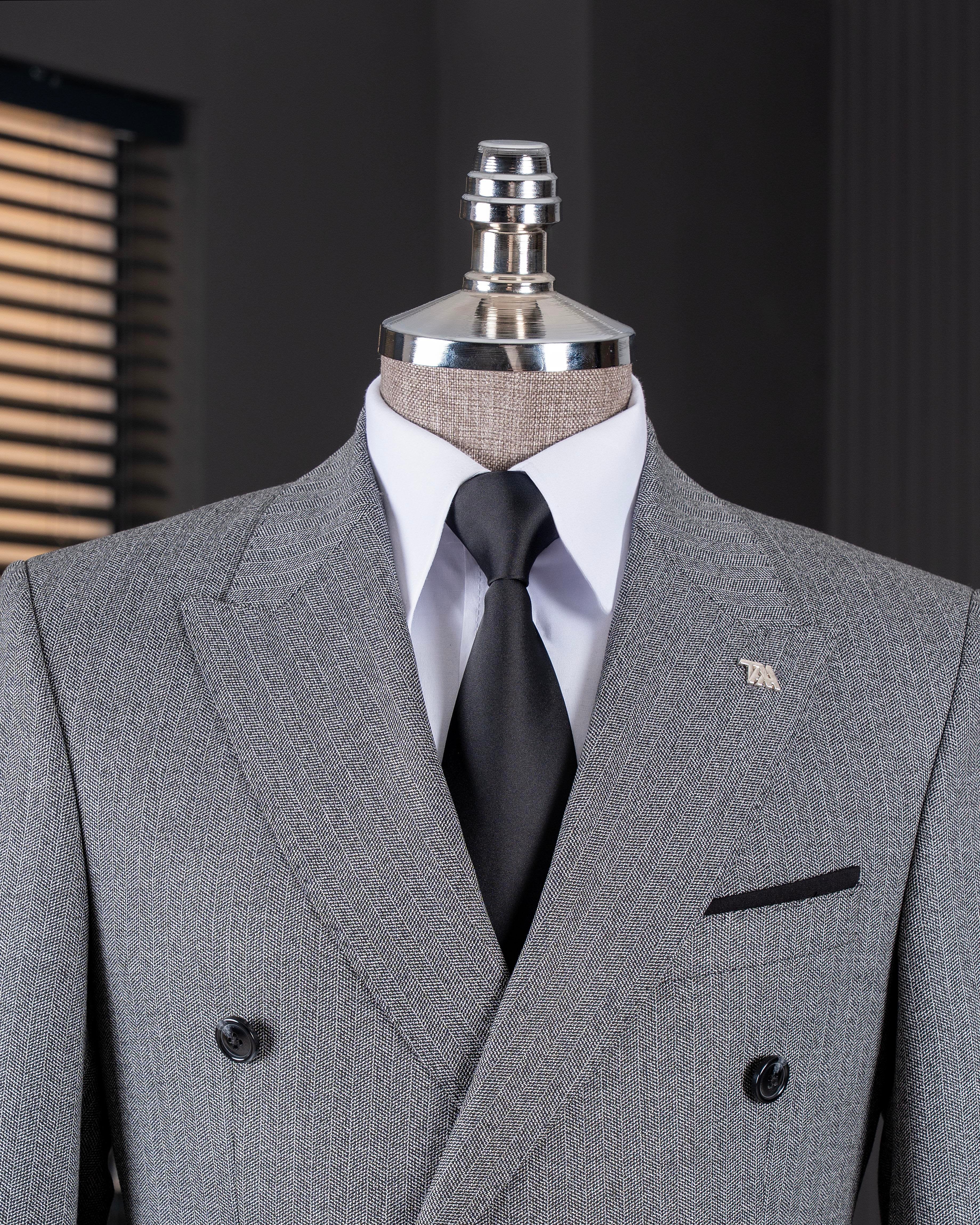 Grey Striped Double Breasted Suit 2-Piece