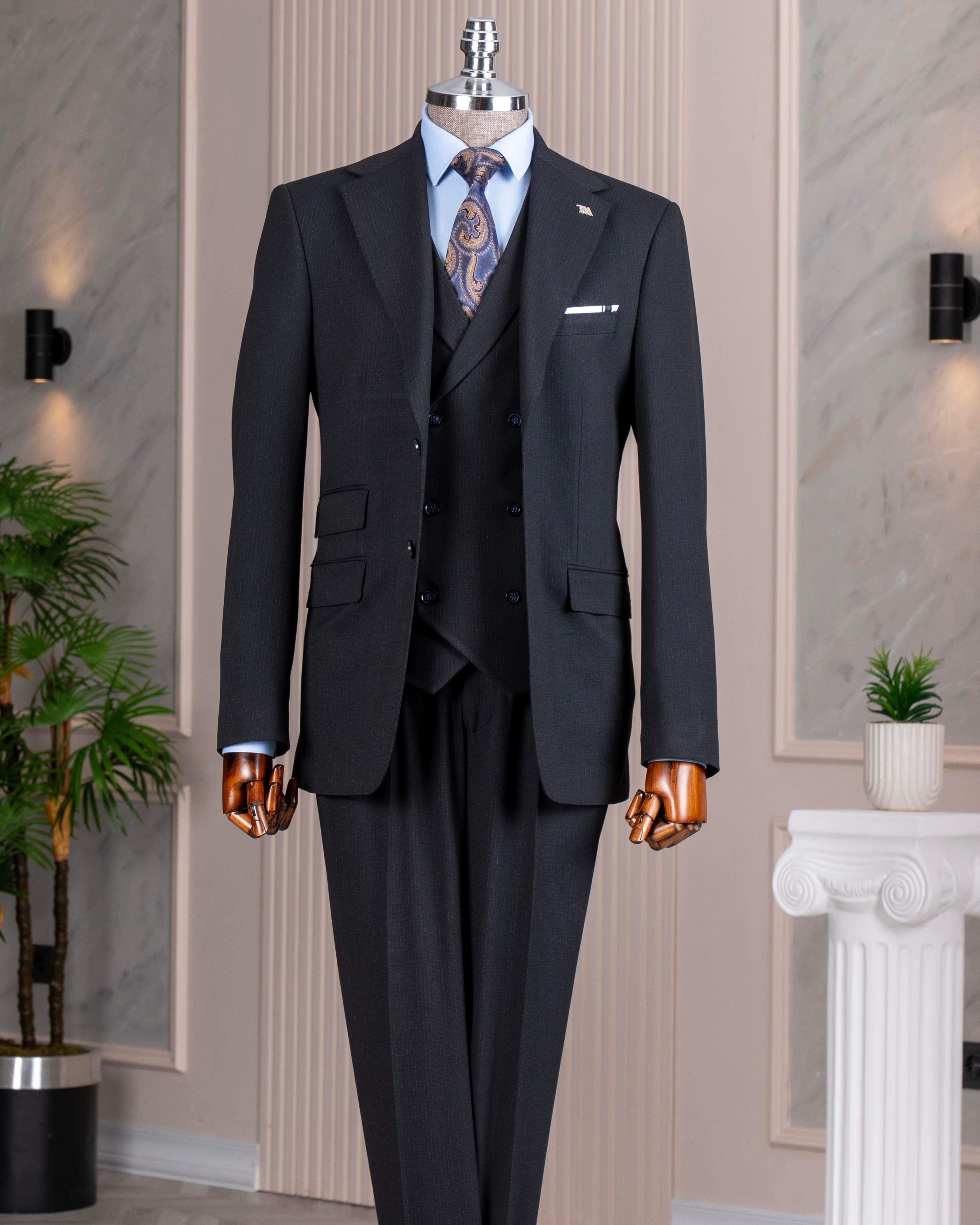 Navy Striped Slim-Fit Suit 3-Piece