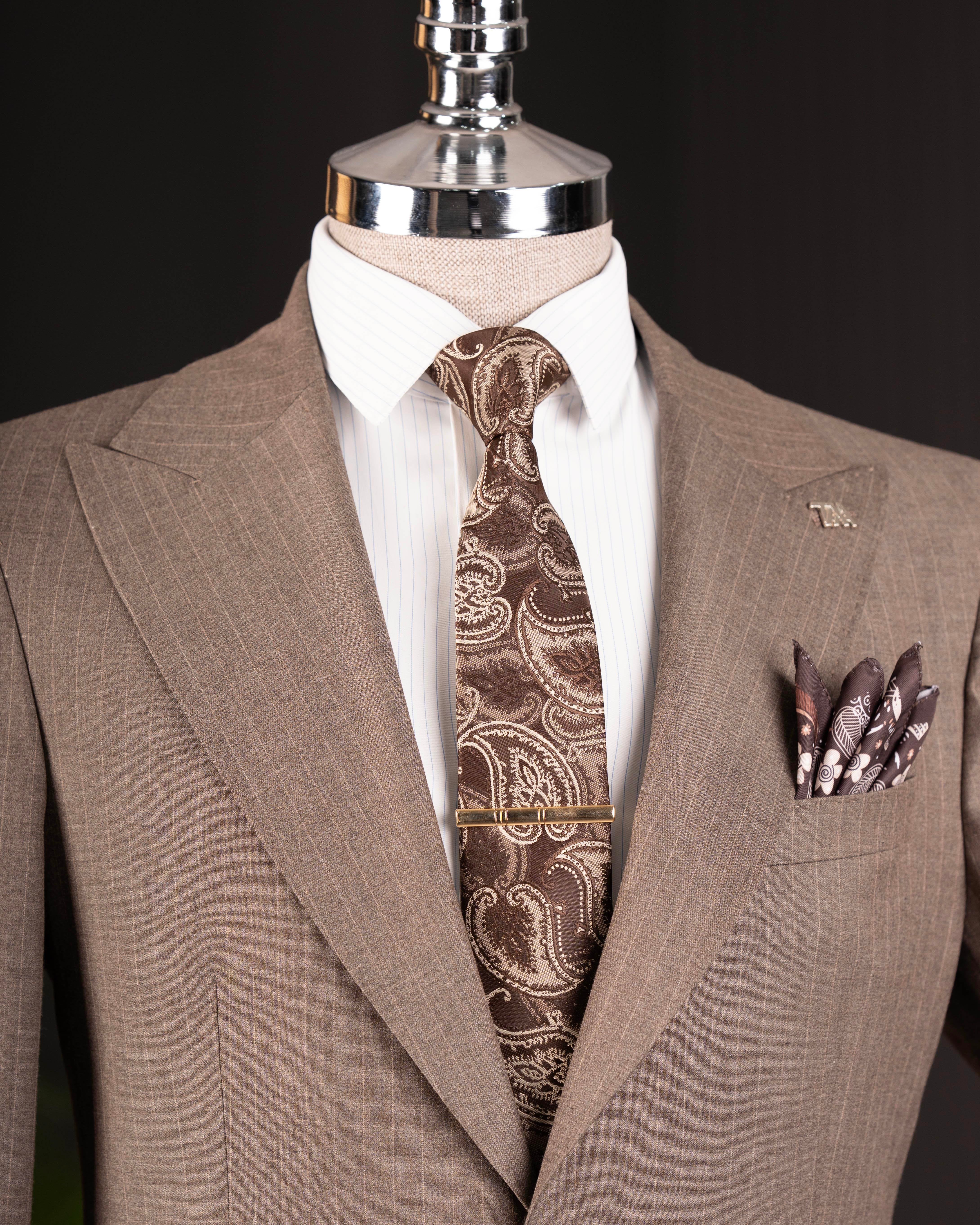 Camel Striped Slim-Fit Suit 2-Piece