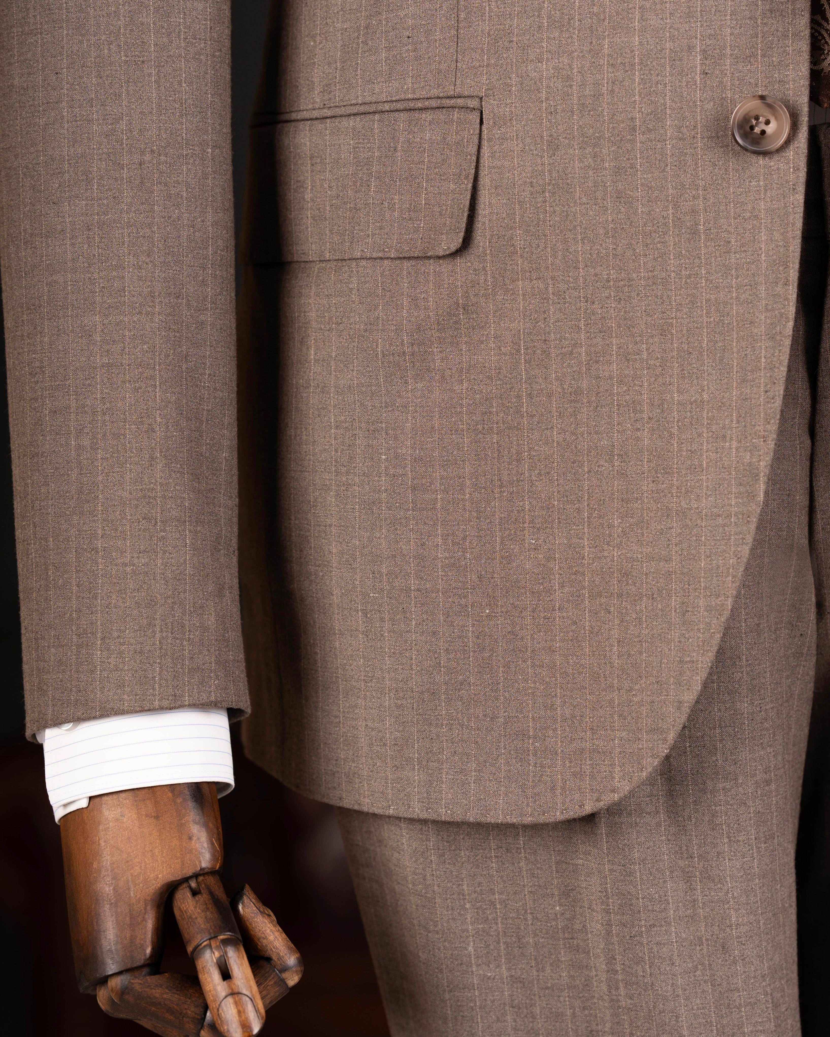 Camel Striped Slim-Fit Suit 2-Piece