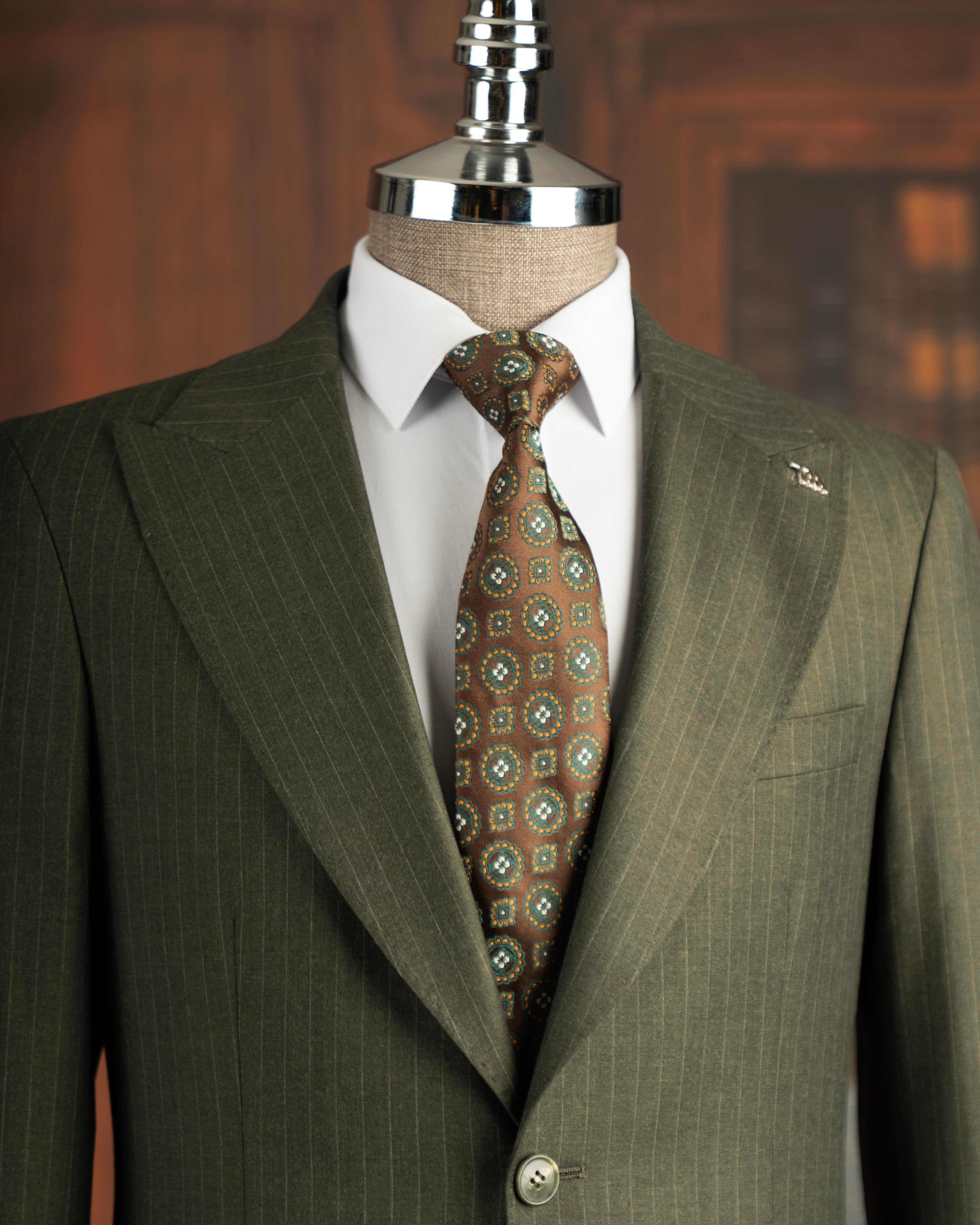 Green Striped Slim-Fit Suit 2-Piece