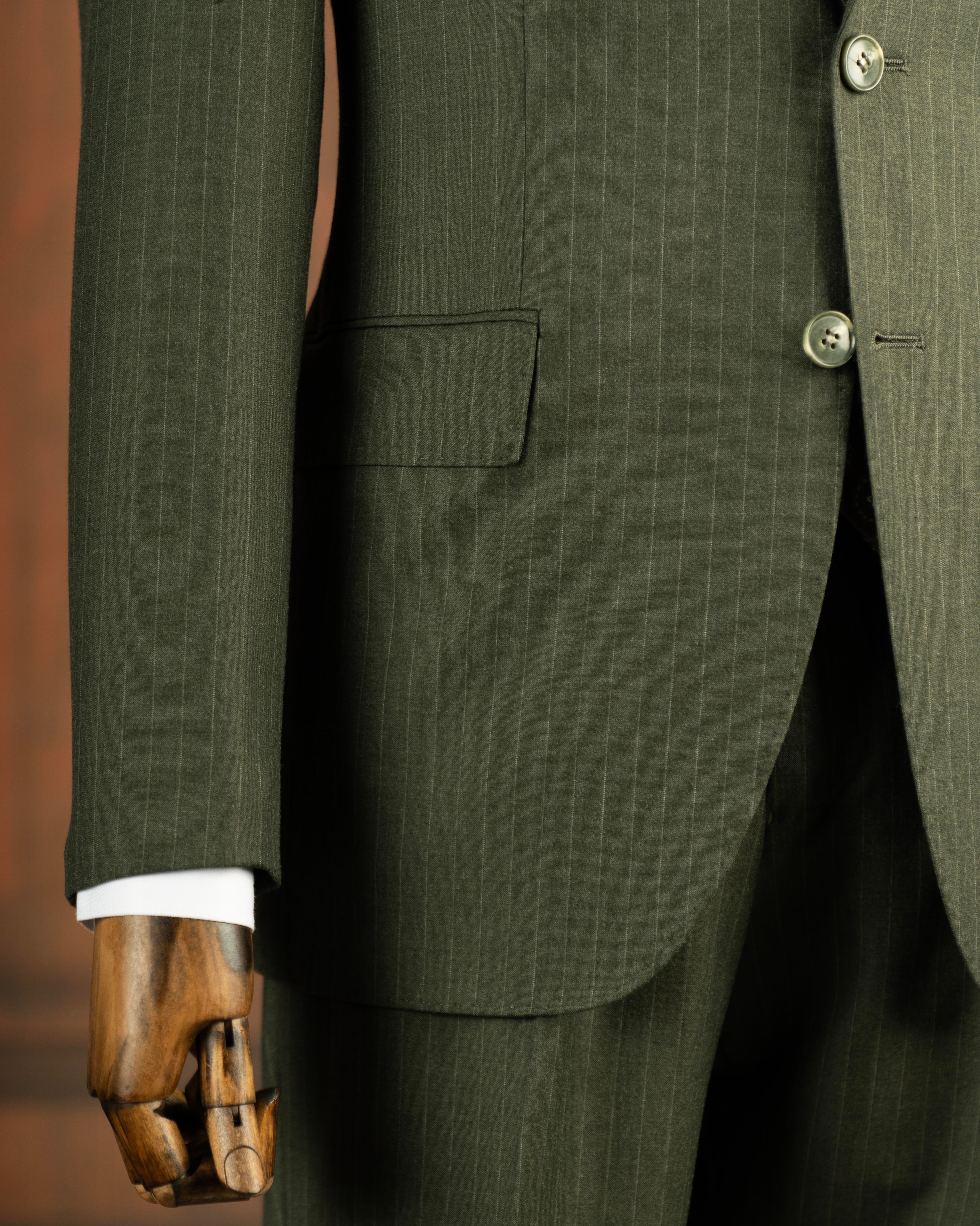 Green Striped Slim-Fit Suit 2-Piece