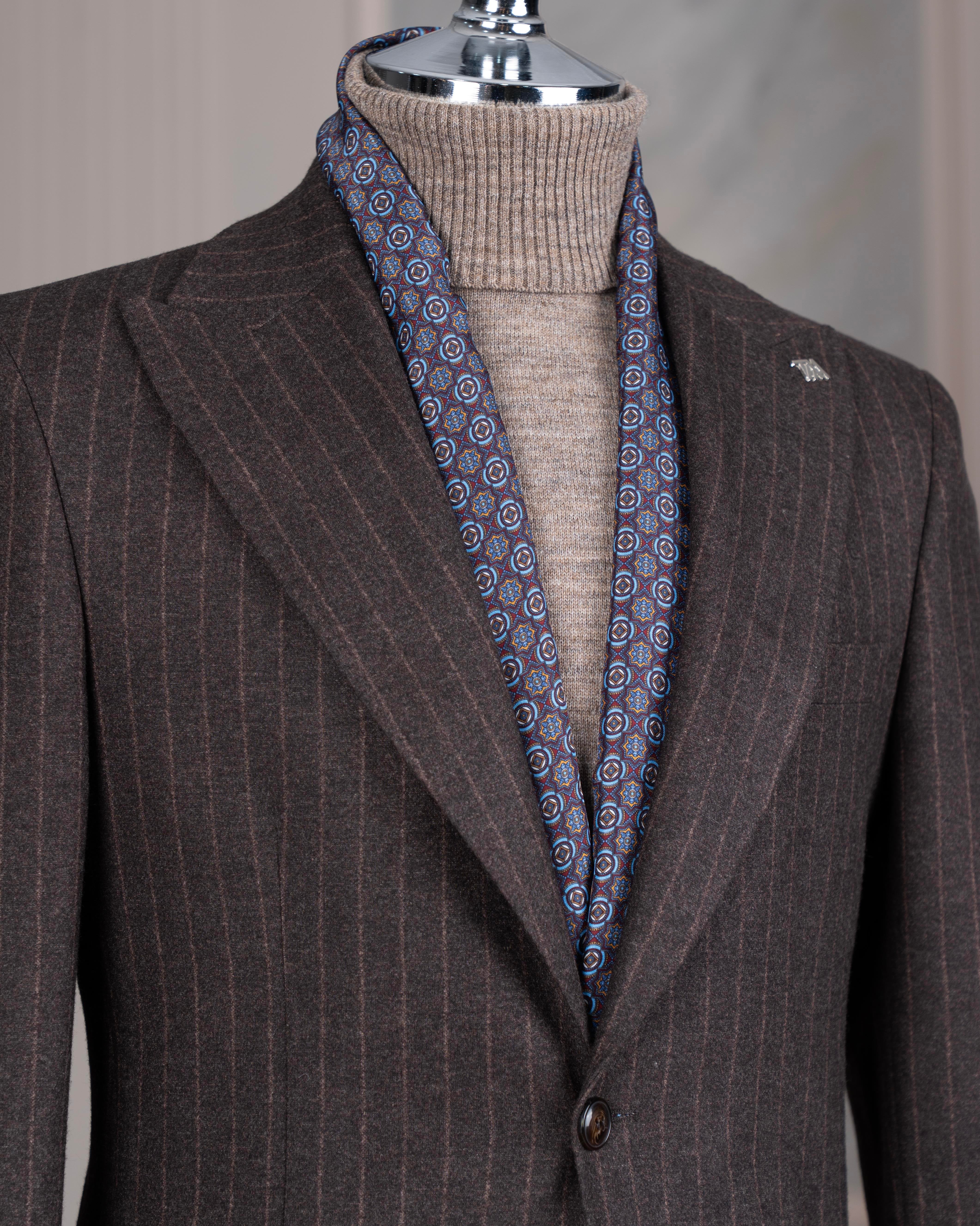 Brown Striped Slim-Fit Suit 2-Piece