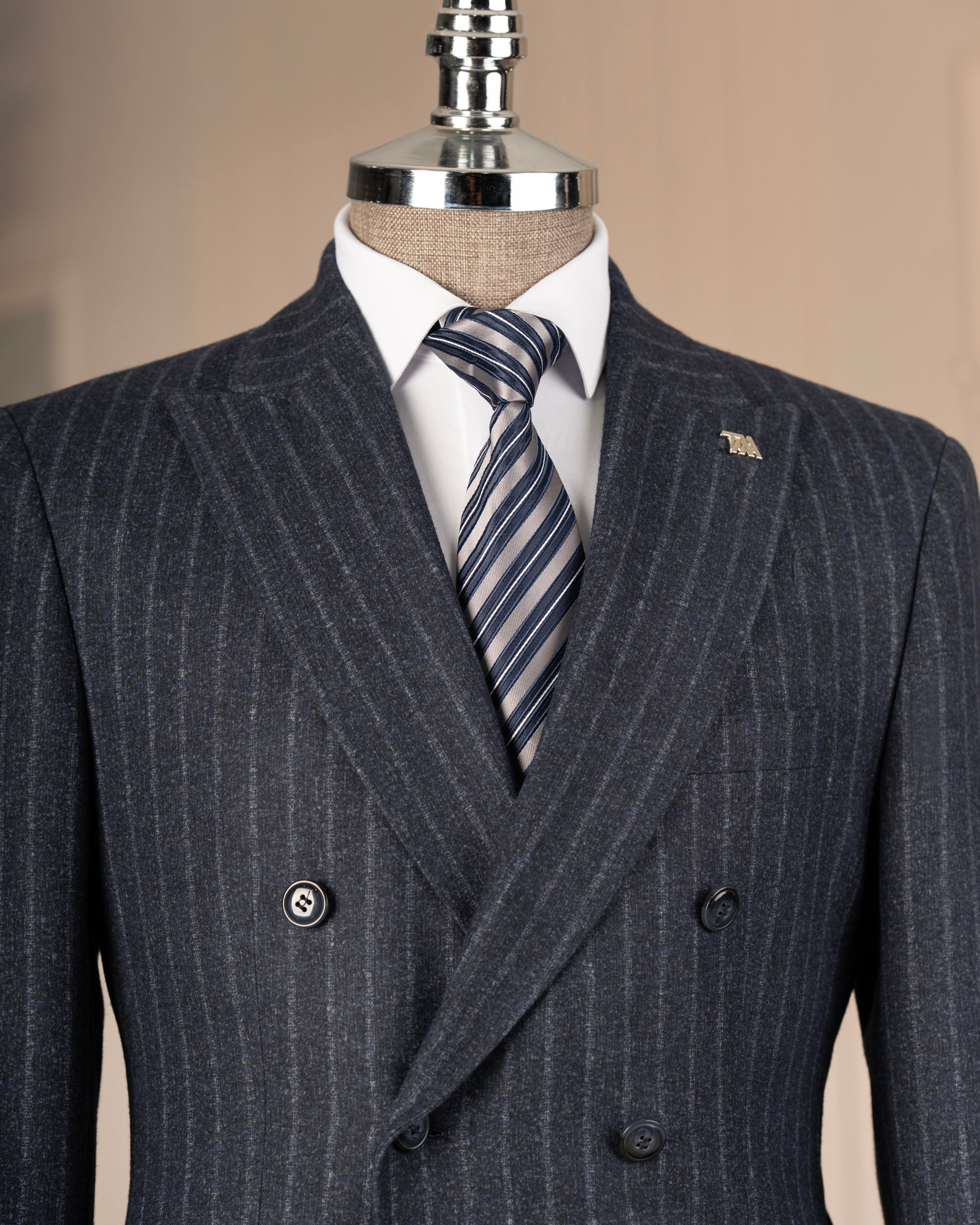 Navy Striped Double Breasted Suit 2-Piece