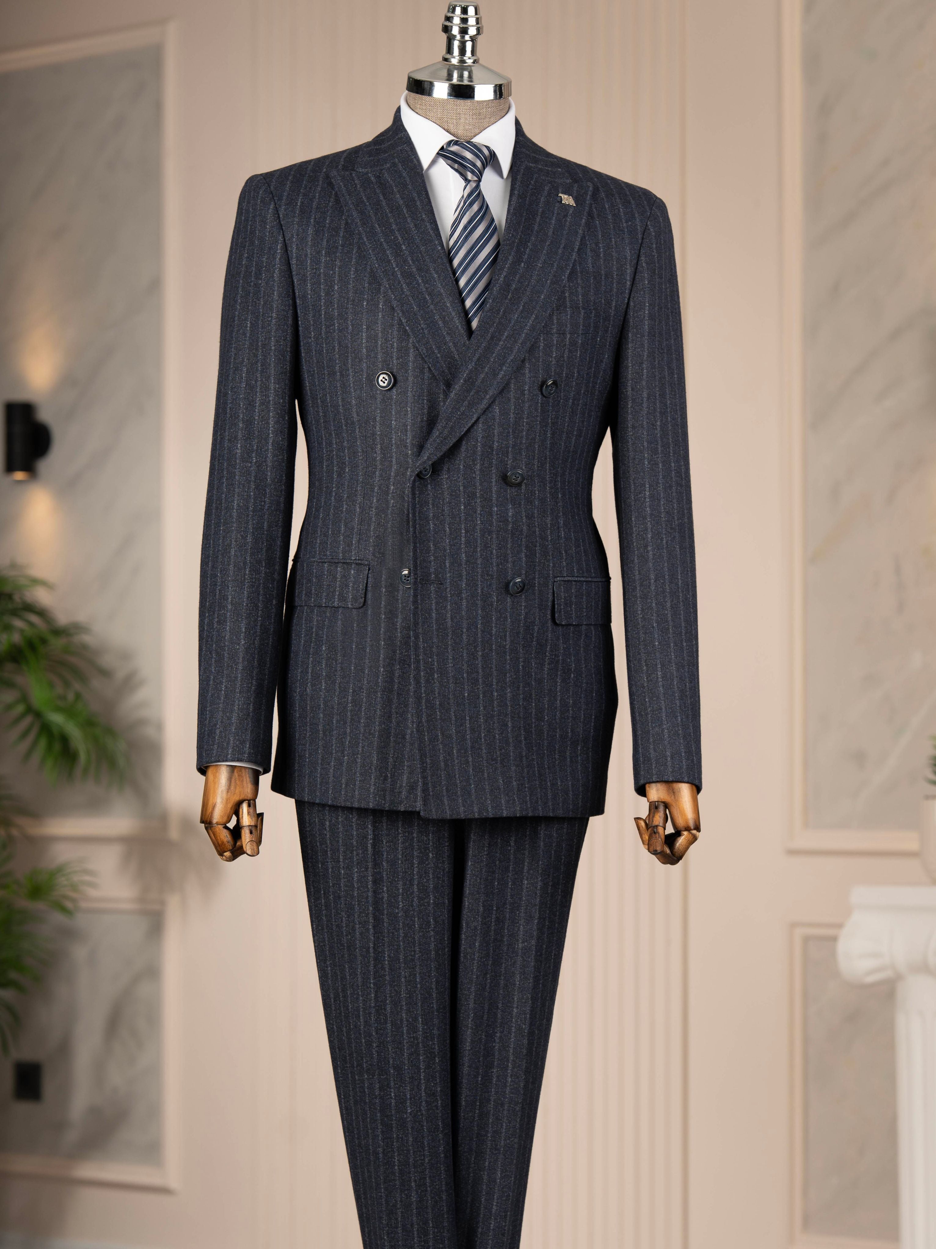 Navy Striped Double Breasted Suit 2-Piece
