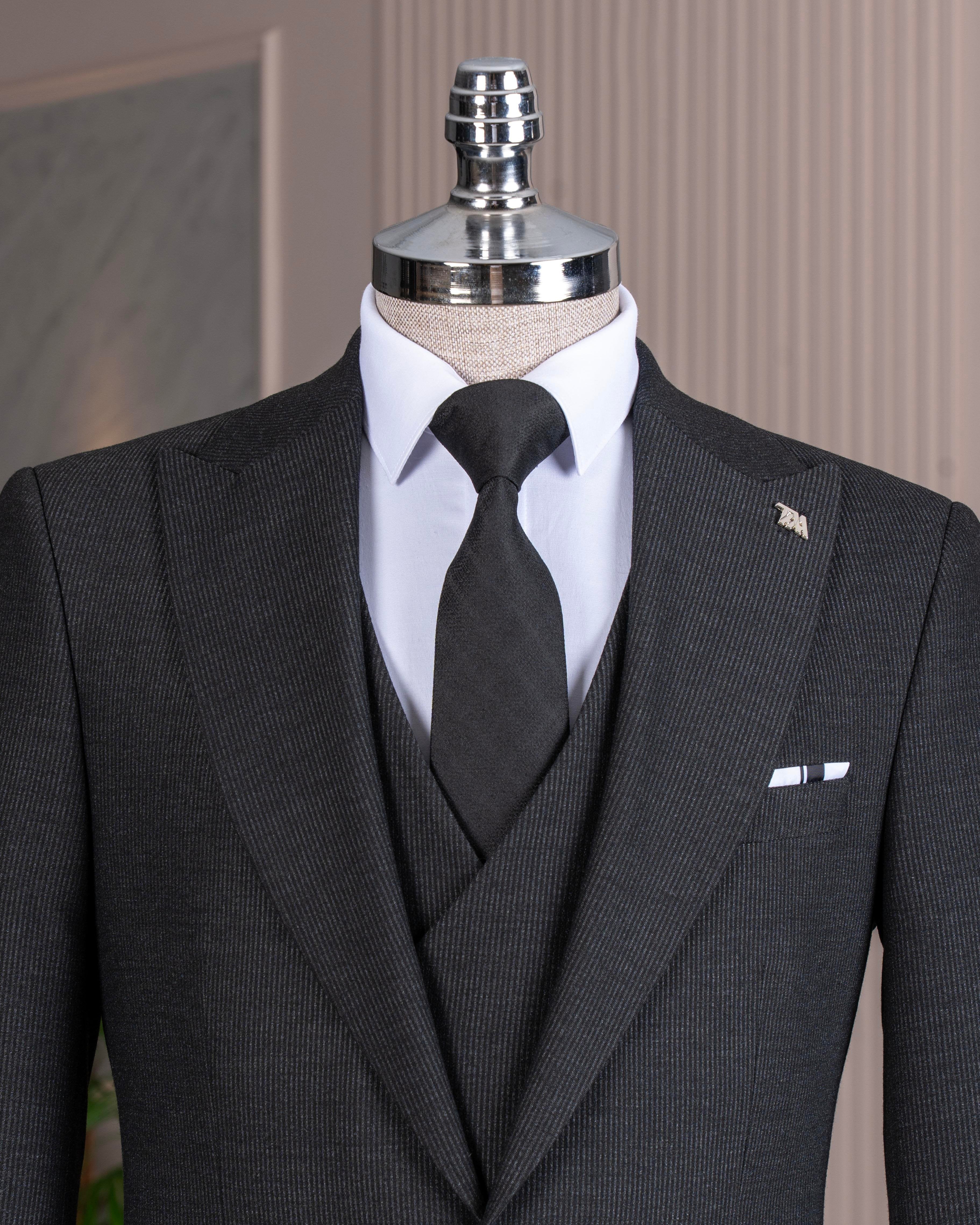 Black Striped Slim-Fit Suit 3-Piece