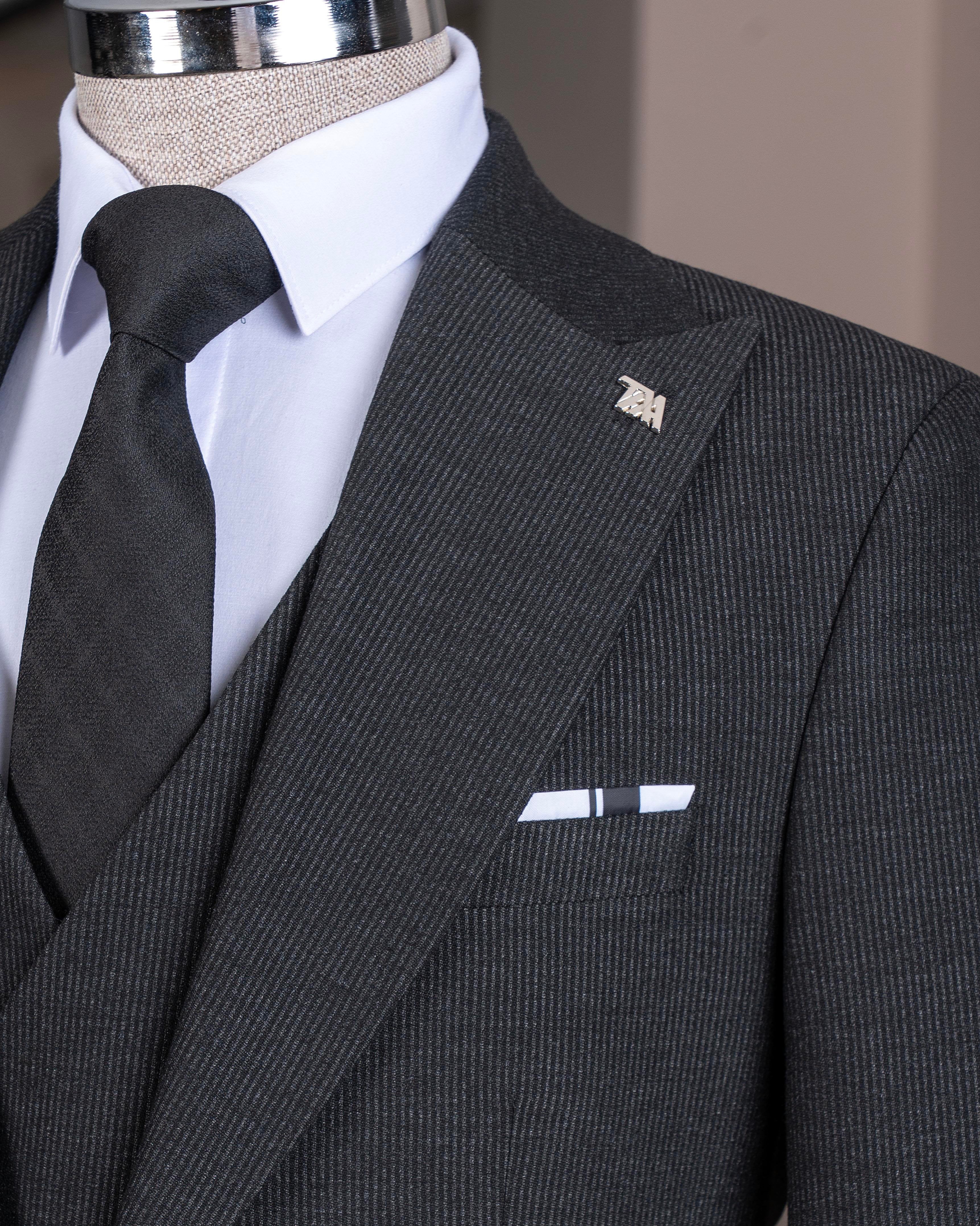 Black Striped Slim-Fit Suit 3-Piece