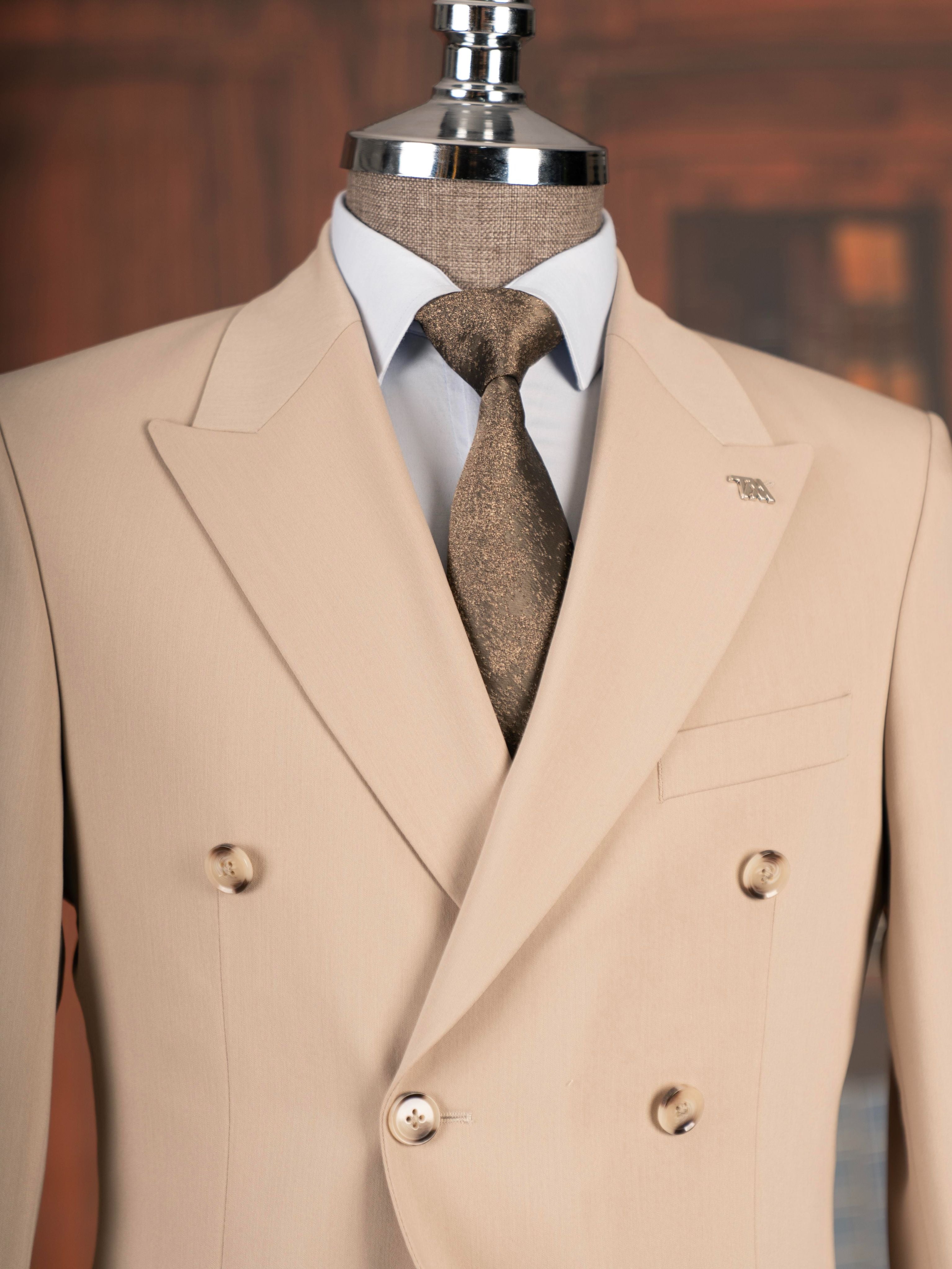 Beige Double Breasted Suit 2-Piece