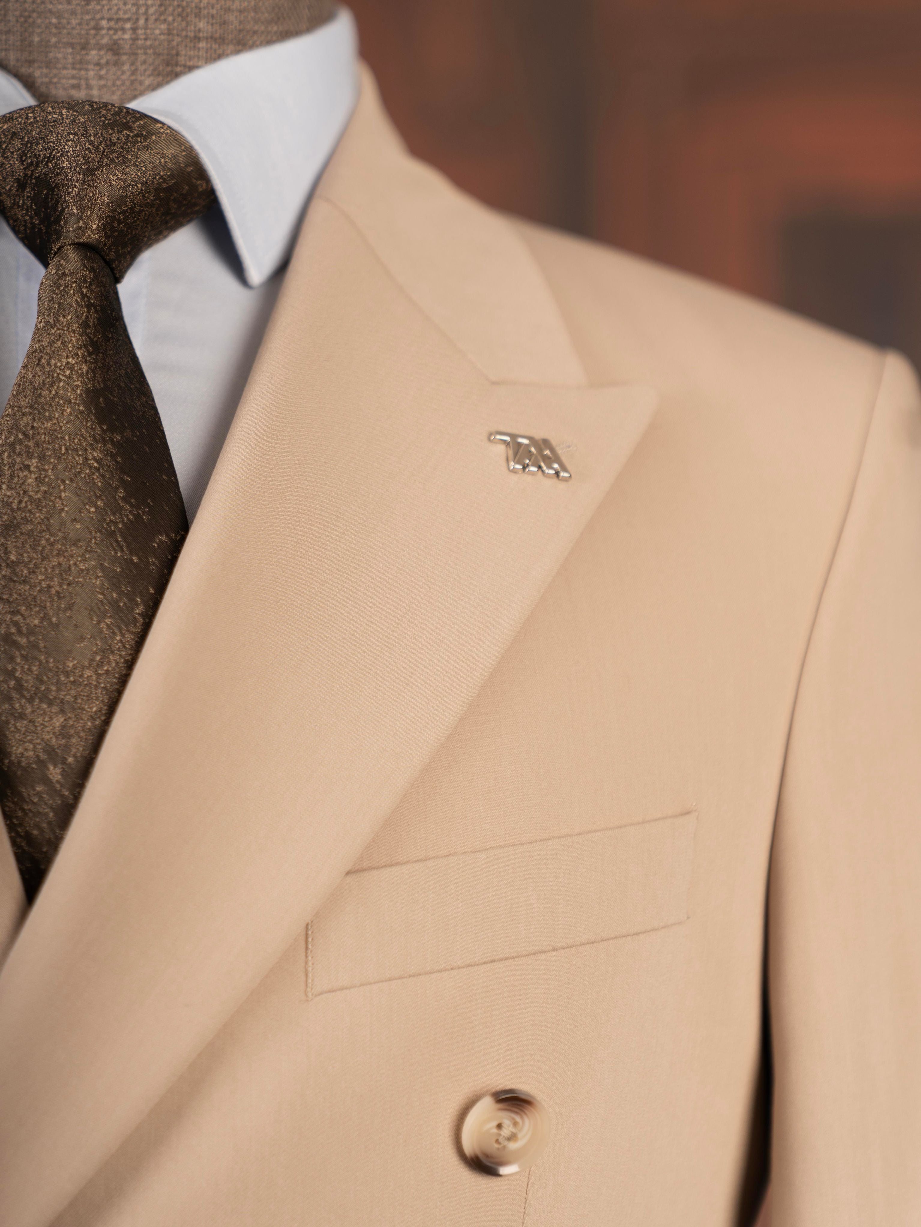 Beige Double Breasted Suit 2-Piece