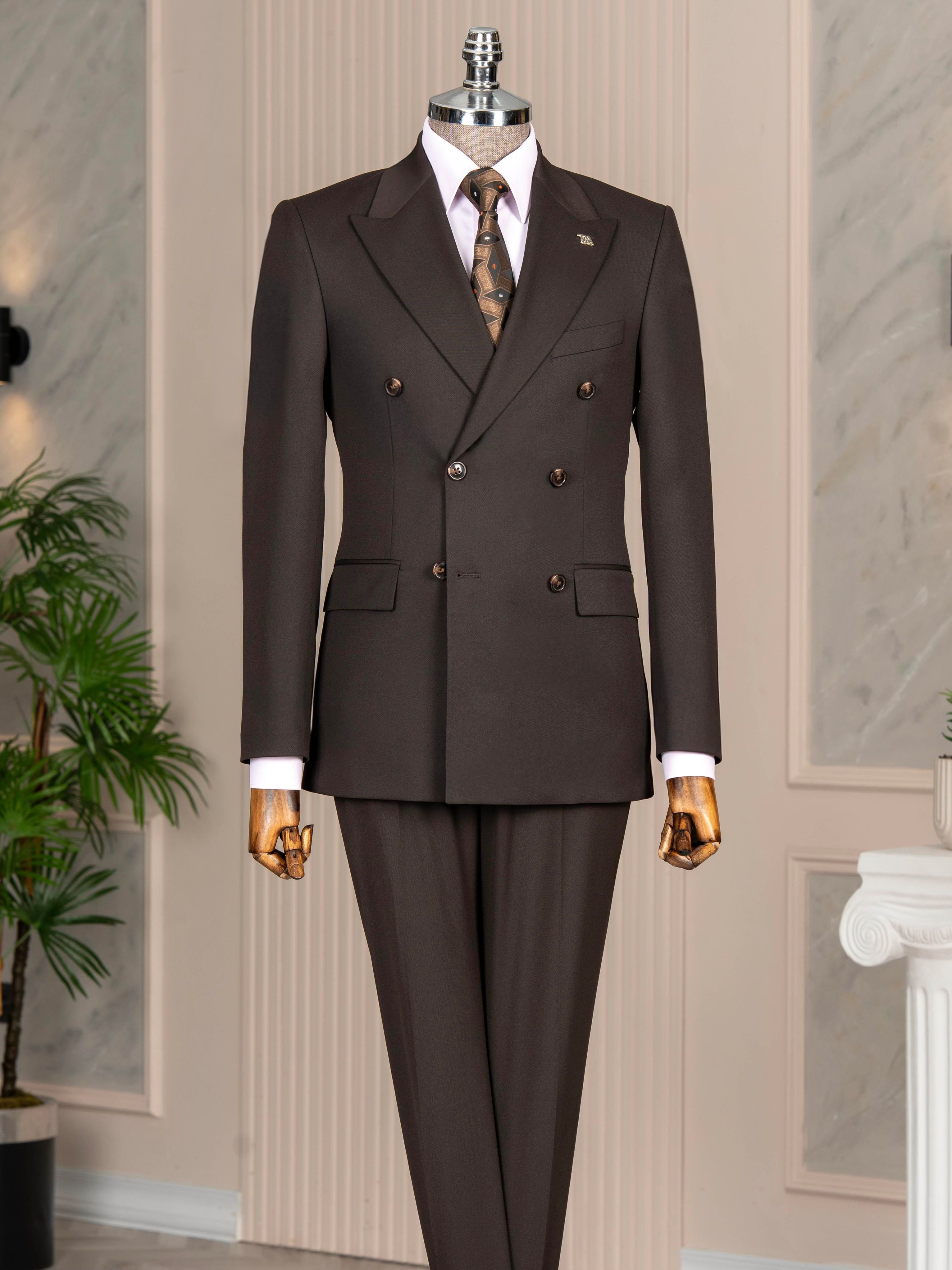 Brown Double Breasted Suit 2-Piece