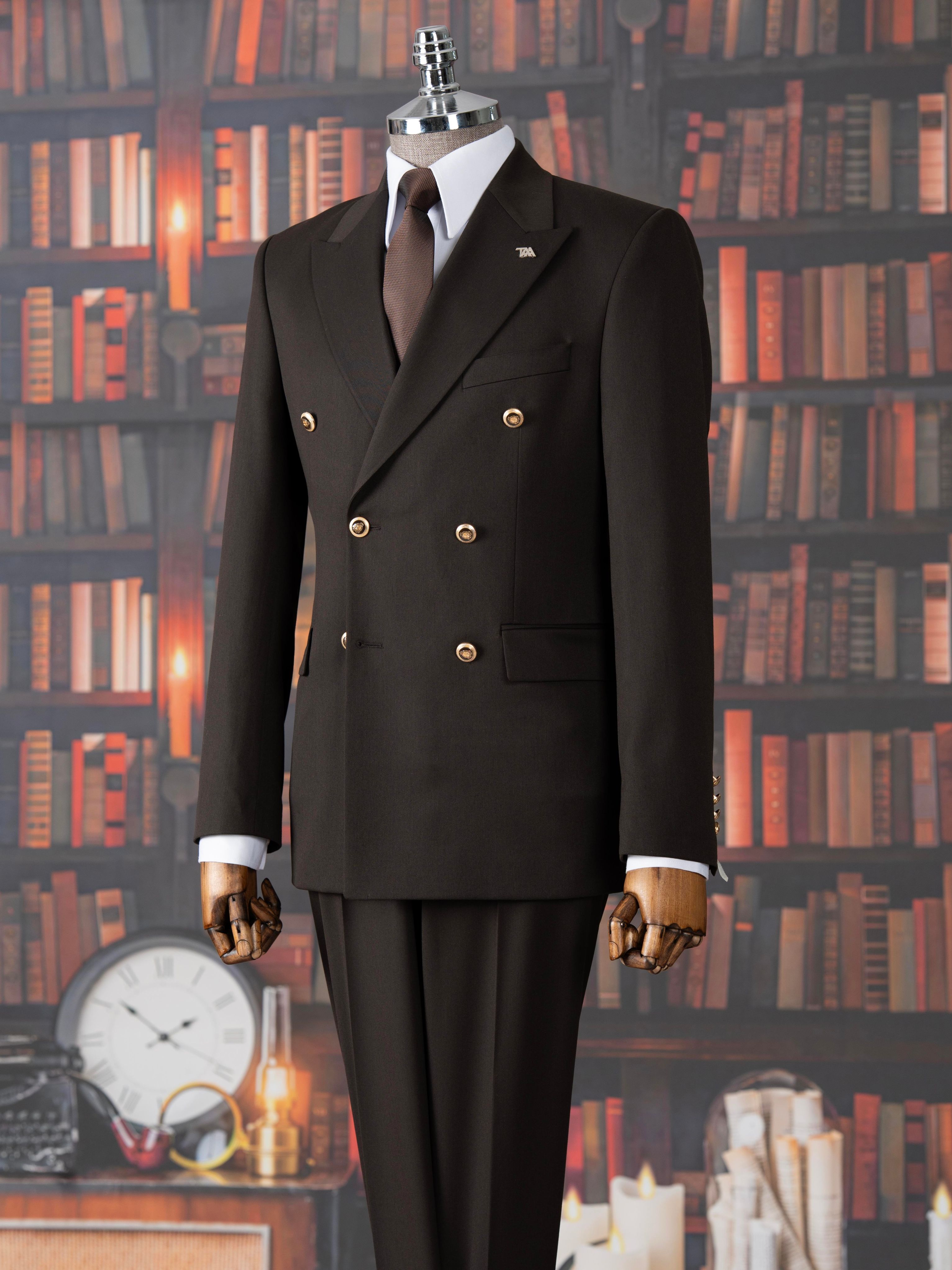 Brown Double Breasted Suit 2-Piece