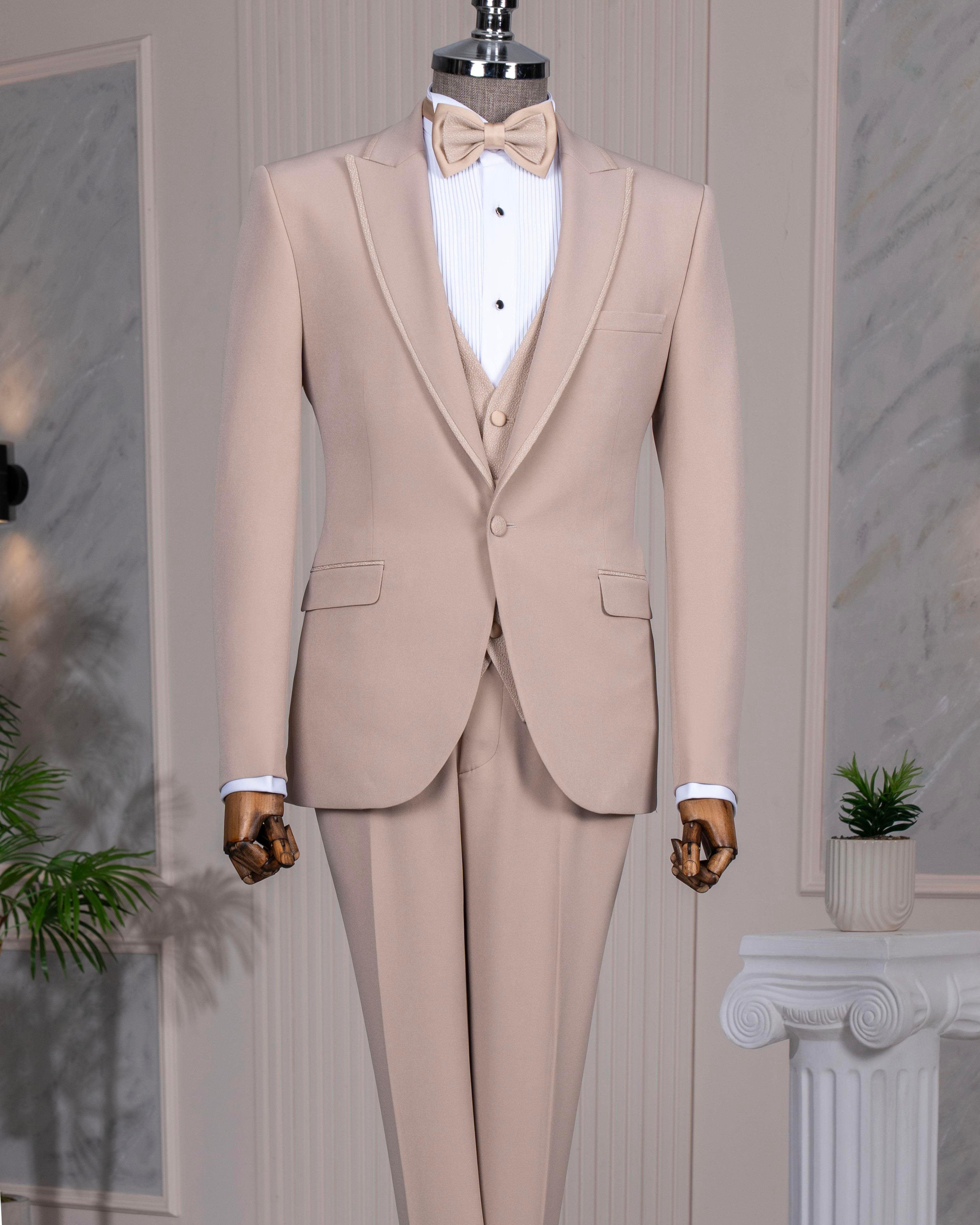 Beige Slim-Fit Tuxedo 3-Piece