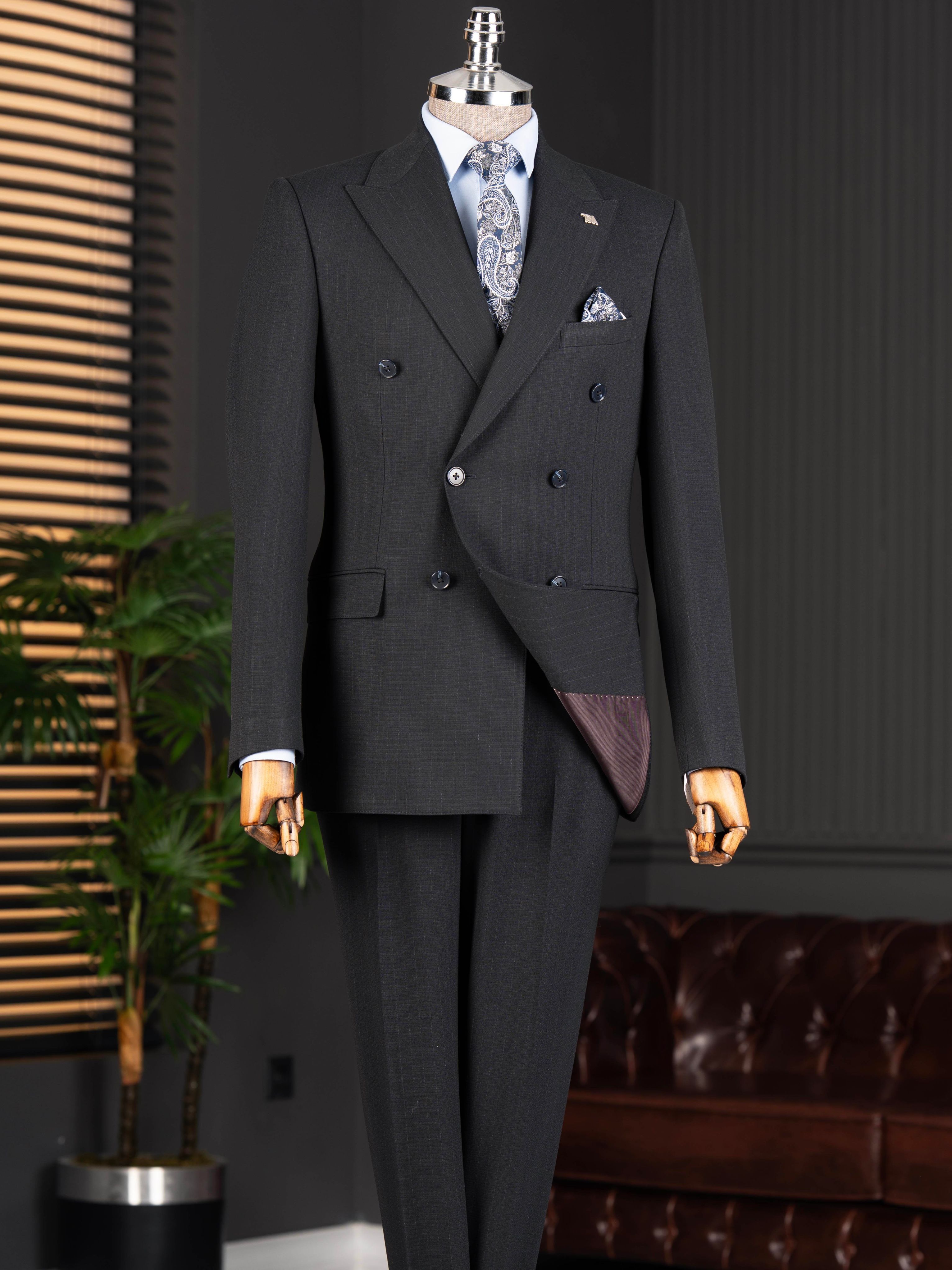 Navy Striped Double Breasted Suit 2-Piece