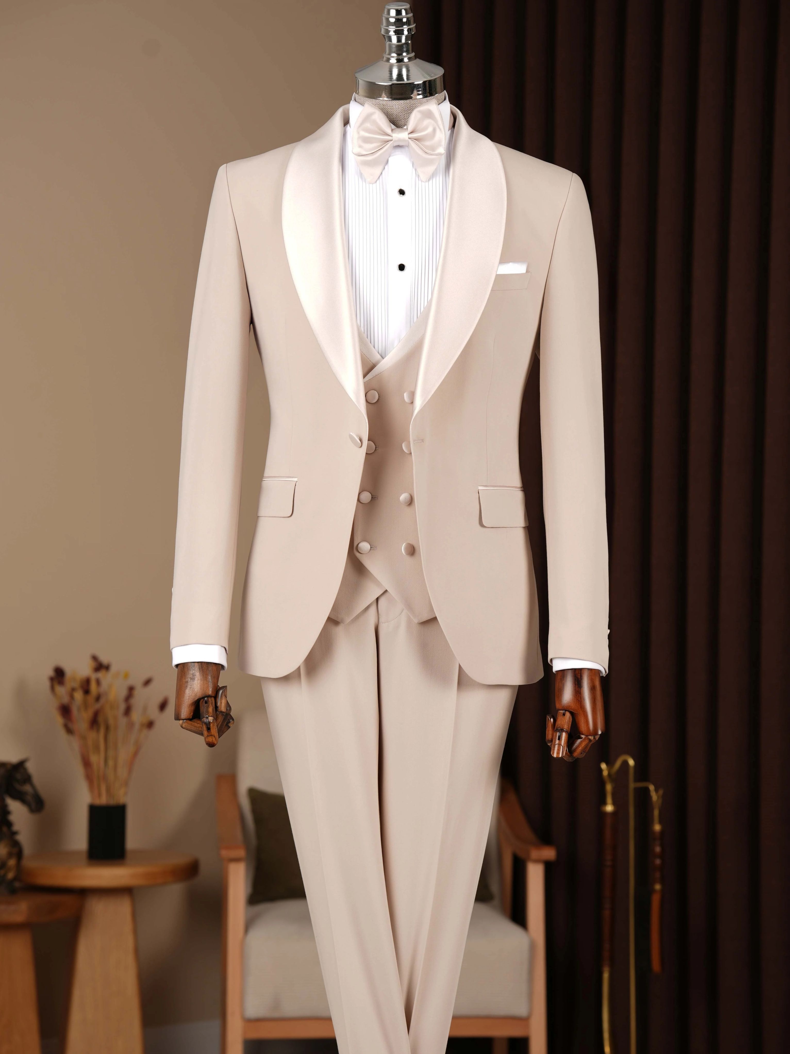 Beige Slim-Fit Tuxedo 3-Piece