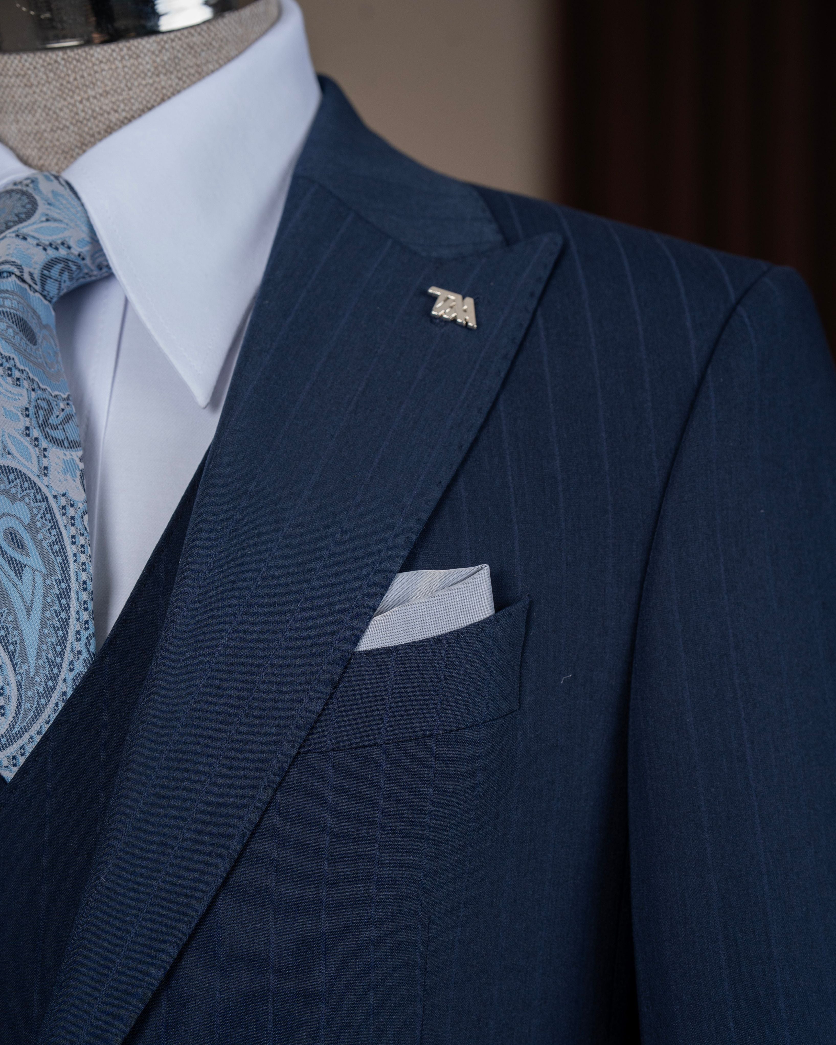 Navy Striped Slim-Fit Suit 3-Piece