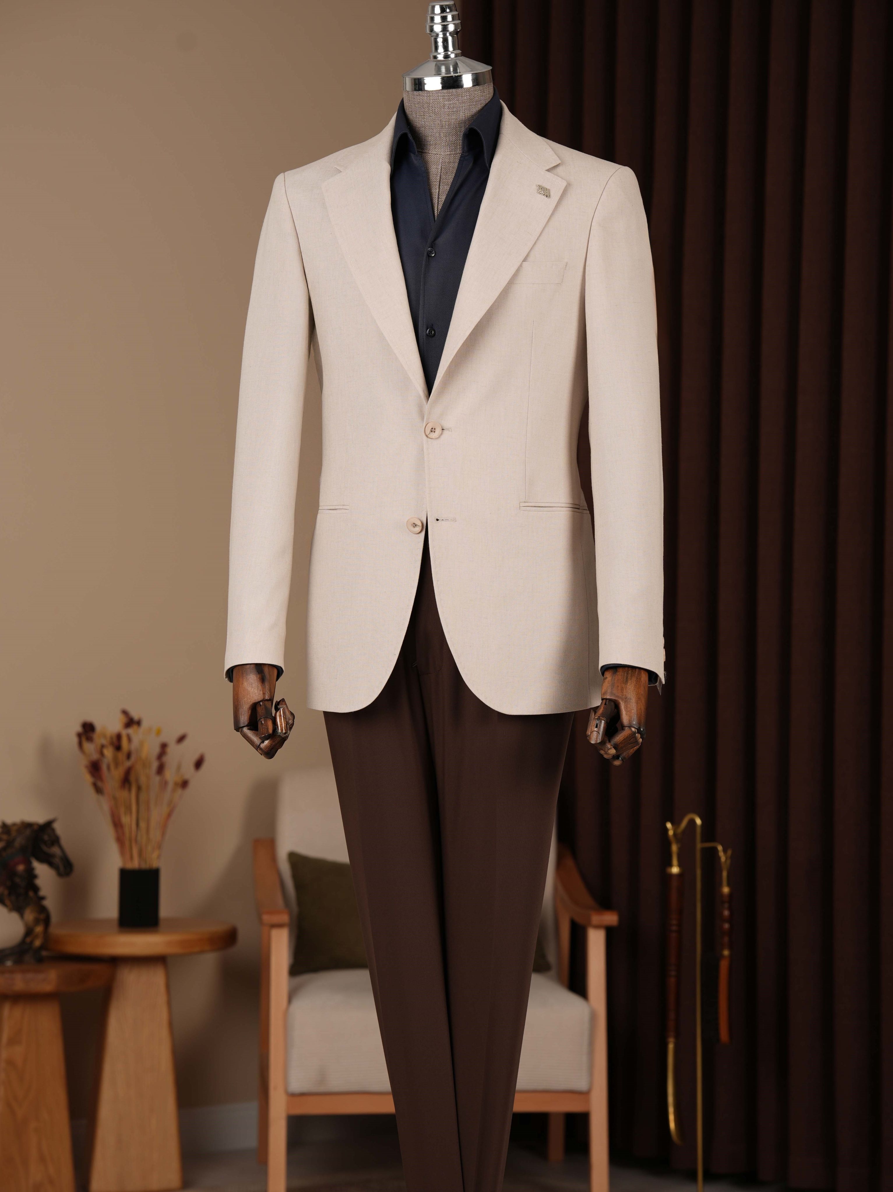 Beige Single Breasted Blazer