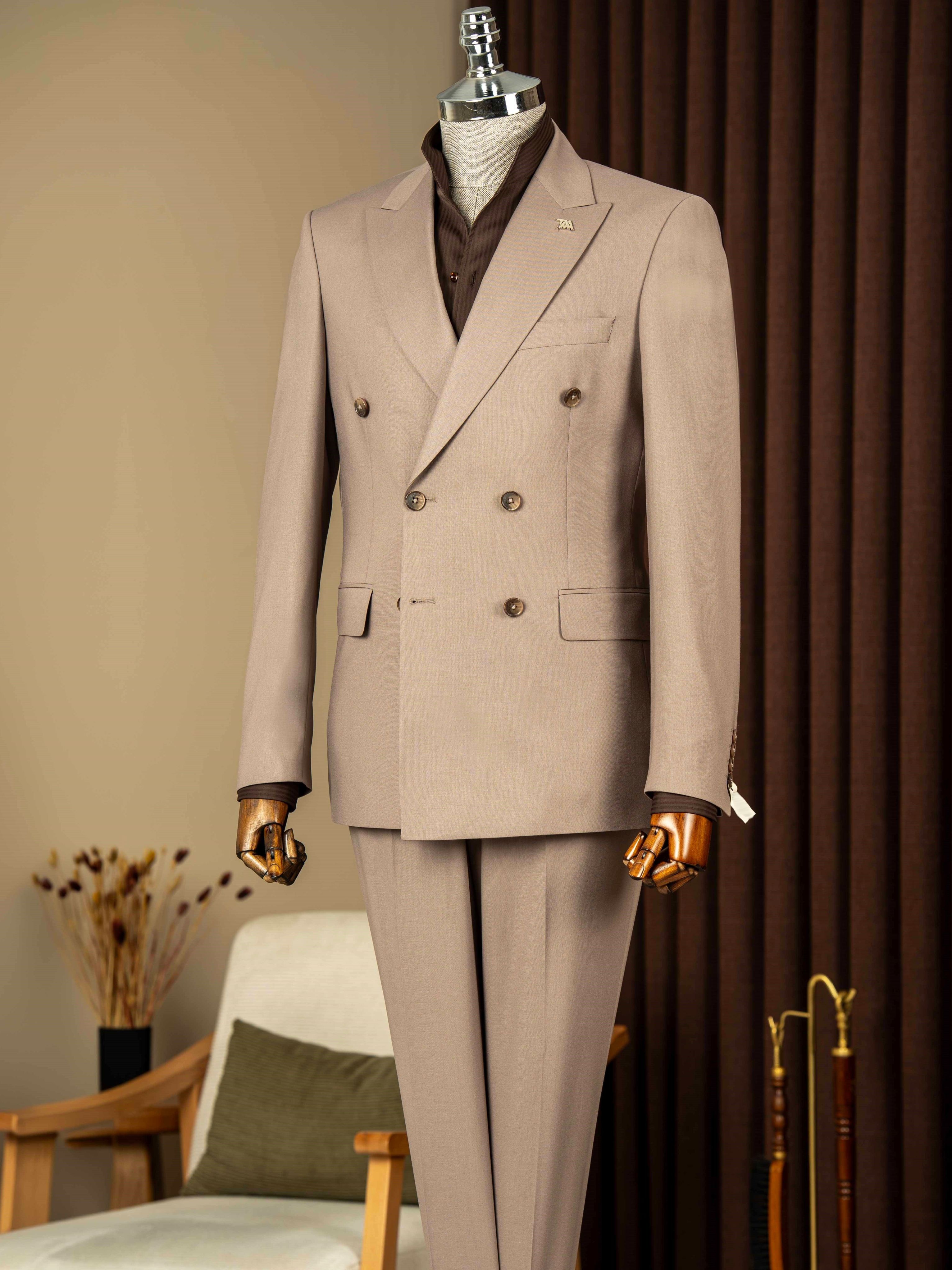 Beige Double Breasted Suit 2-Piece