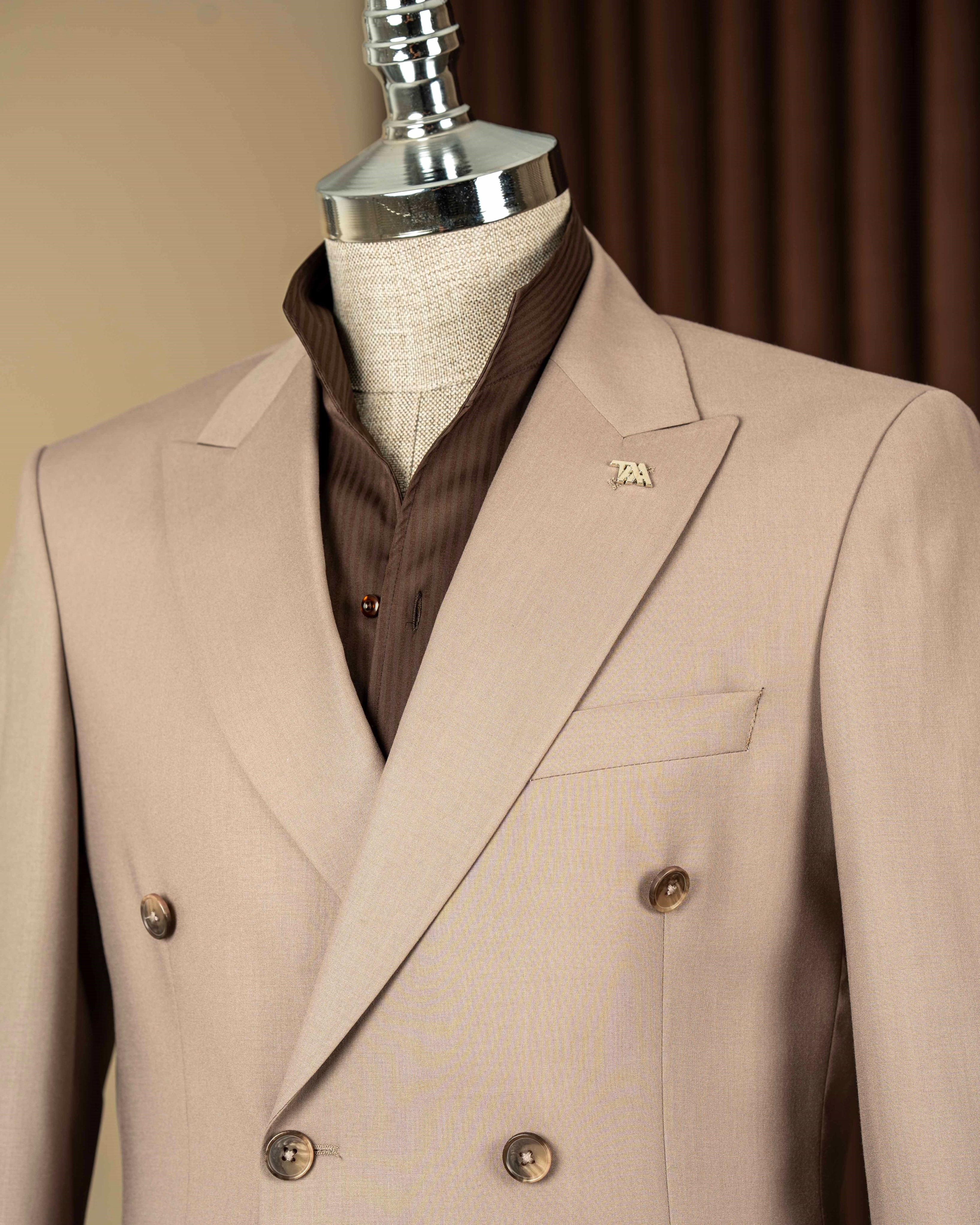 Beige Double Breasted Suit 2-Piece