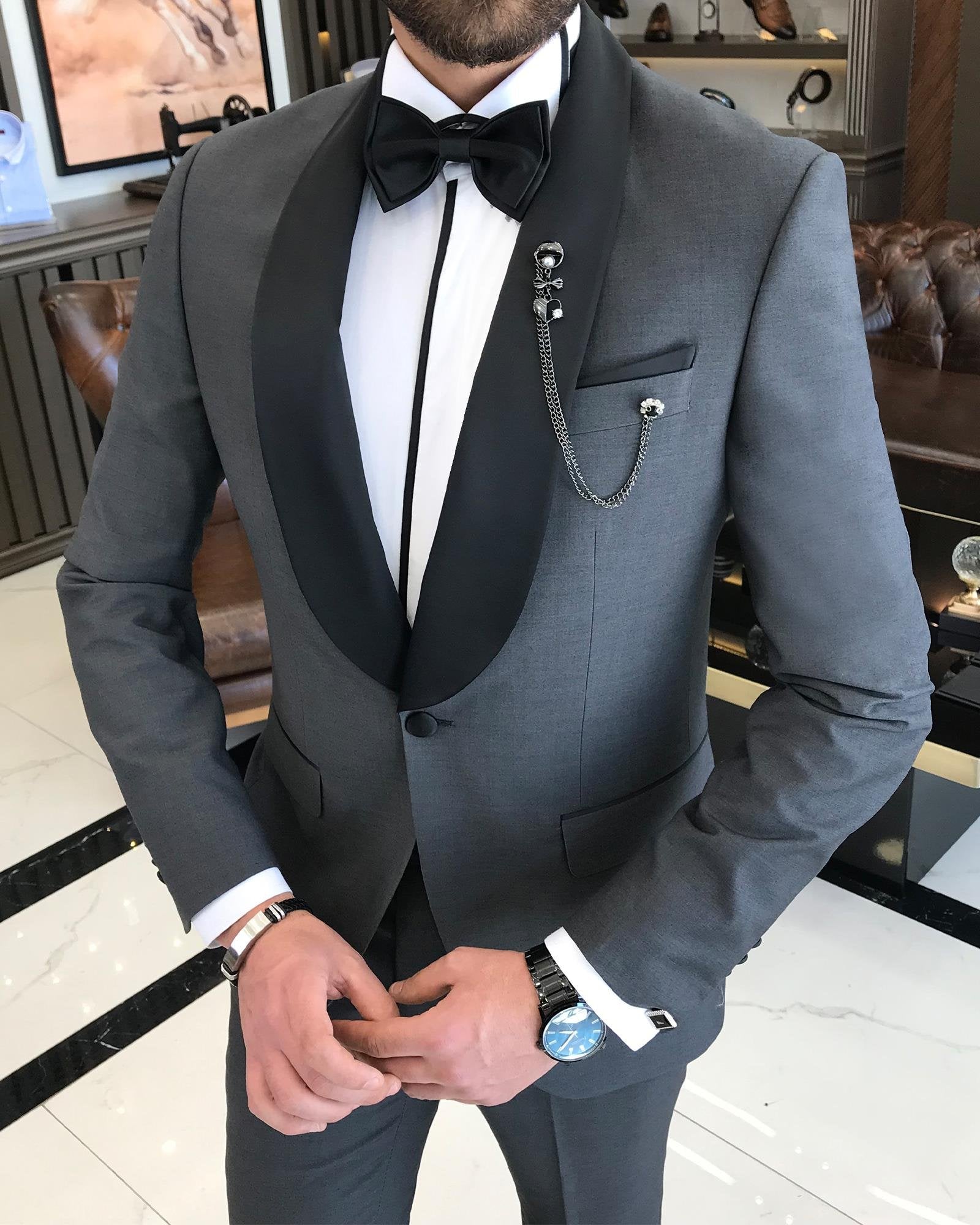 Grey Slim-Fit Tuxedo 2-Piece
