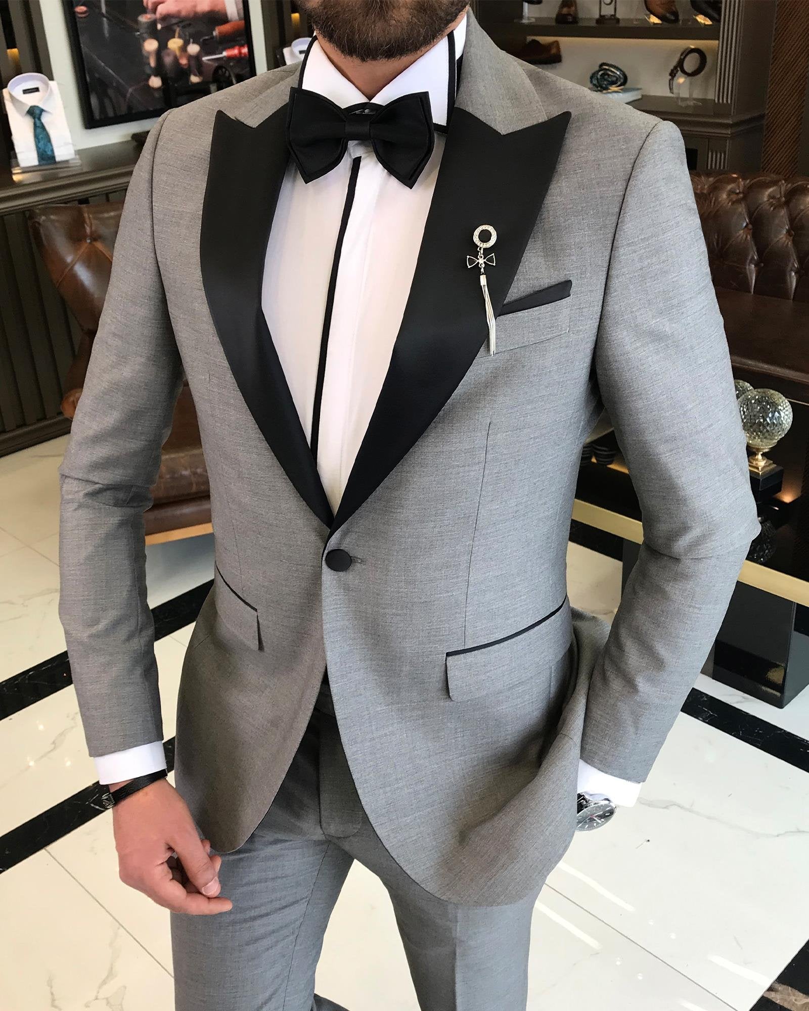 Grey Slim-Fit Tuxedo 2-Piece