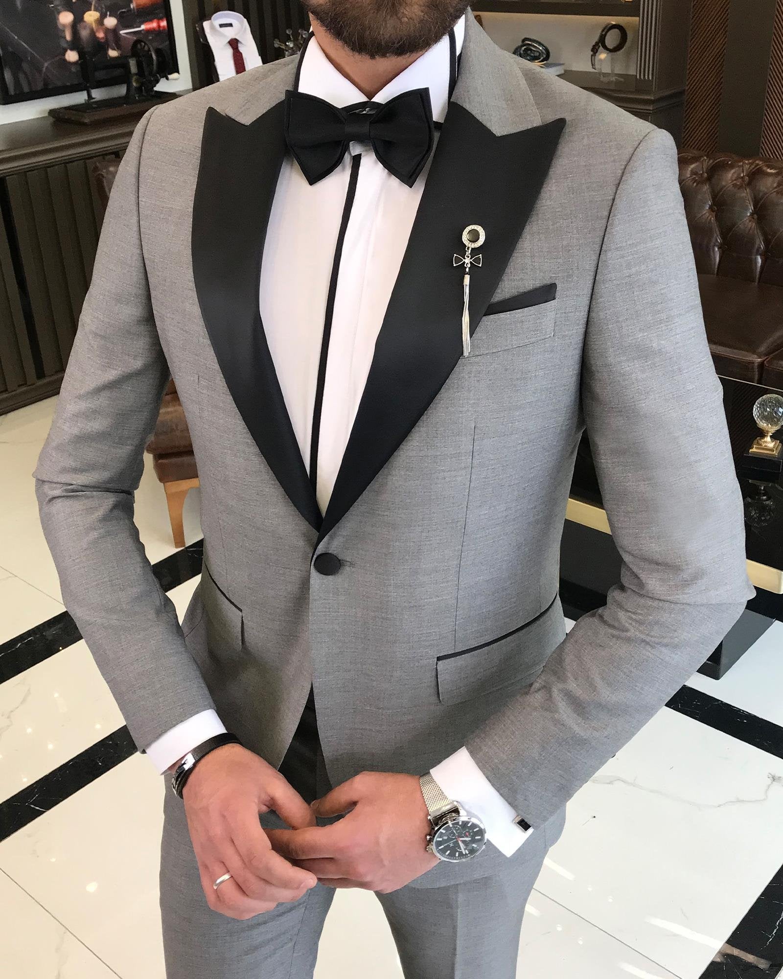 Grey Slim-Fit Tuxedo 2-Piece