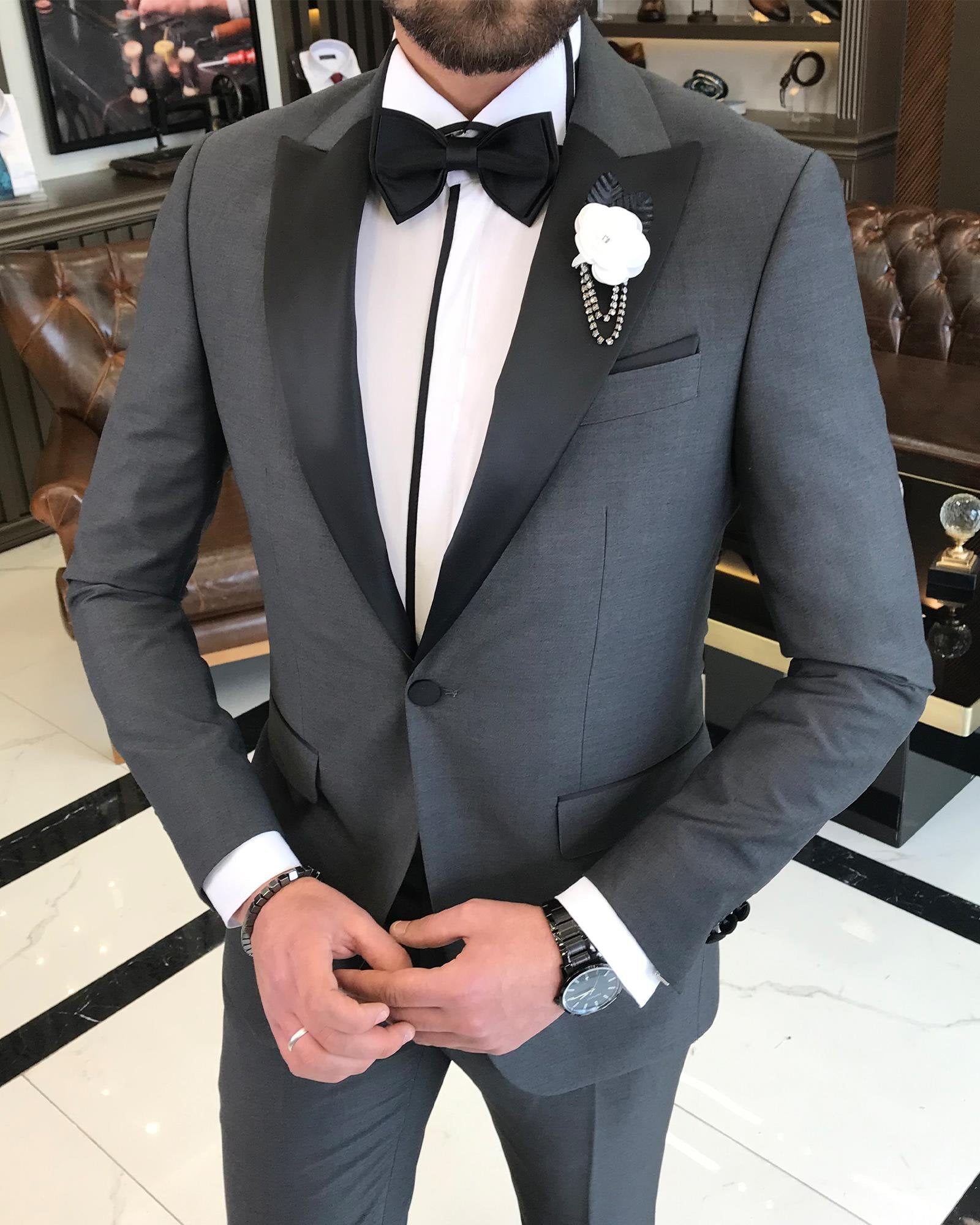 Grey Slim-Fit Tuxedo 2-Piece