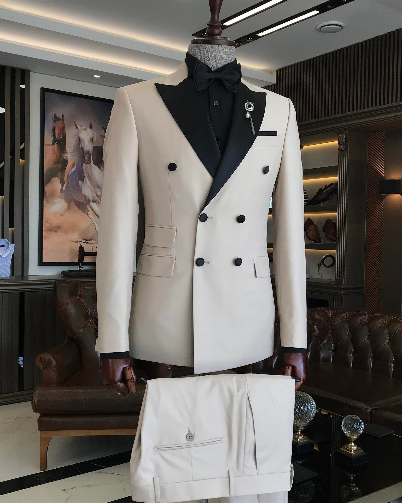 Beige Double Breasted Tuxedo 2-Piece