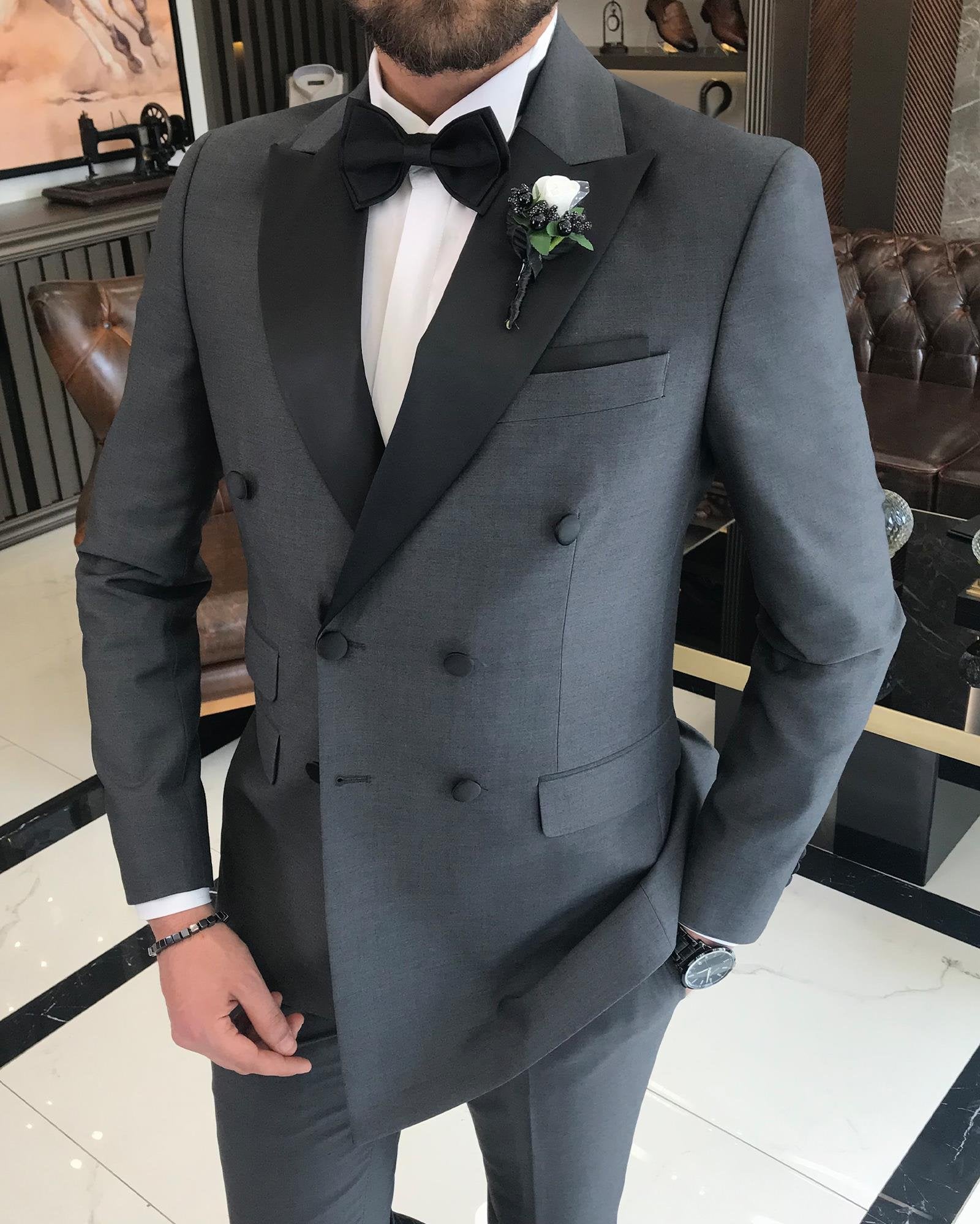Grey Double Breasted Tuxedo 2-Piece