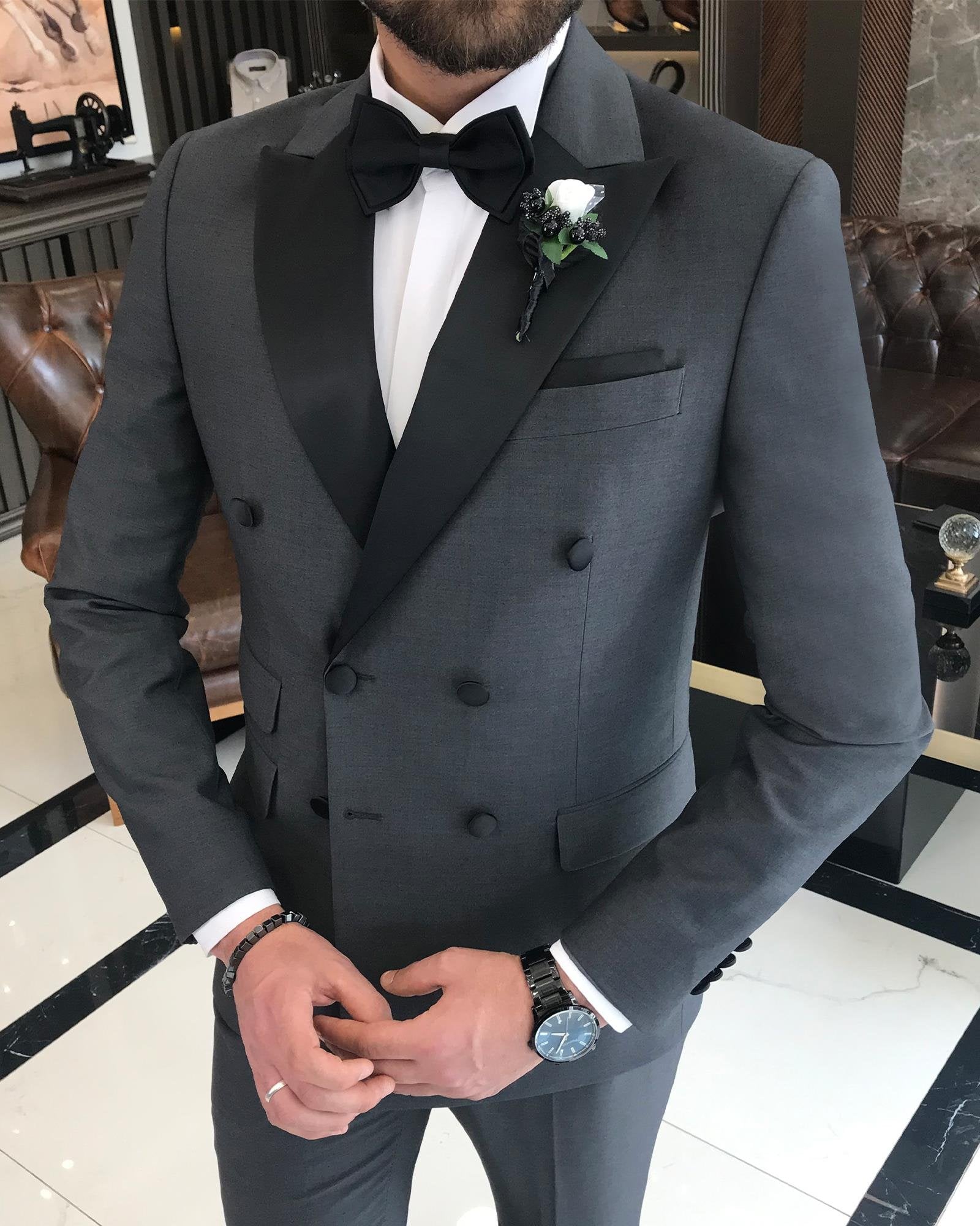 Grey Double Breasted Tuxedo 2-Piece