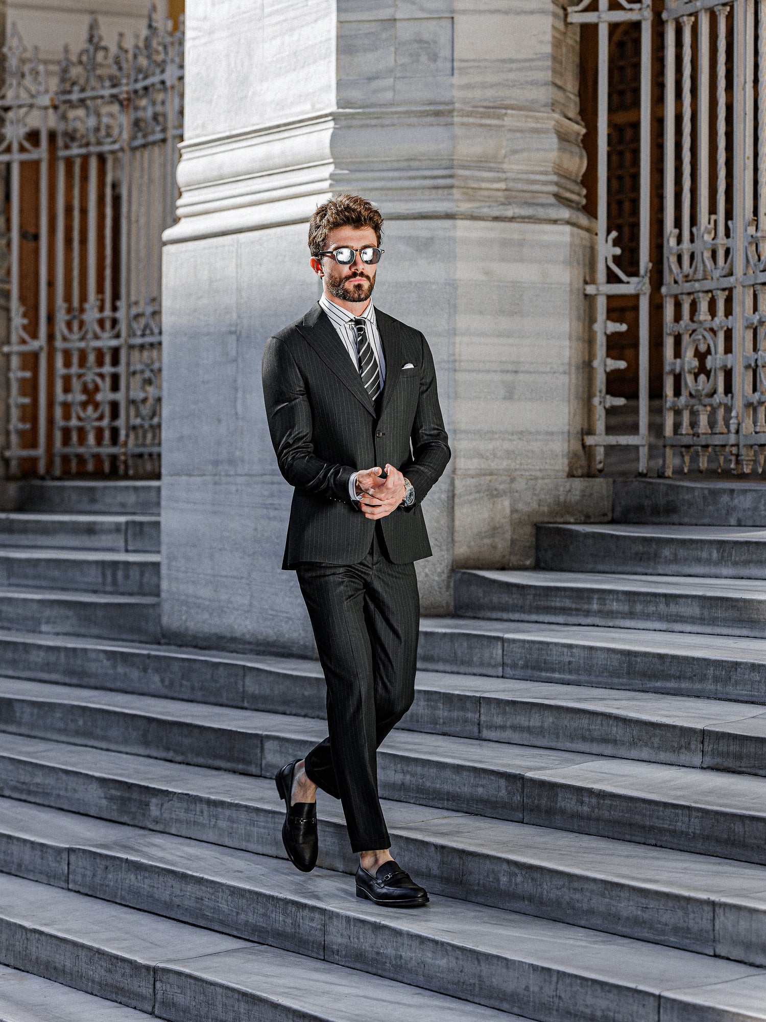 Black Striped Slim-Fit Suit 3-Piece