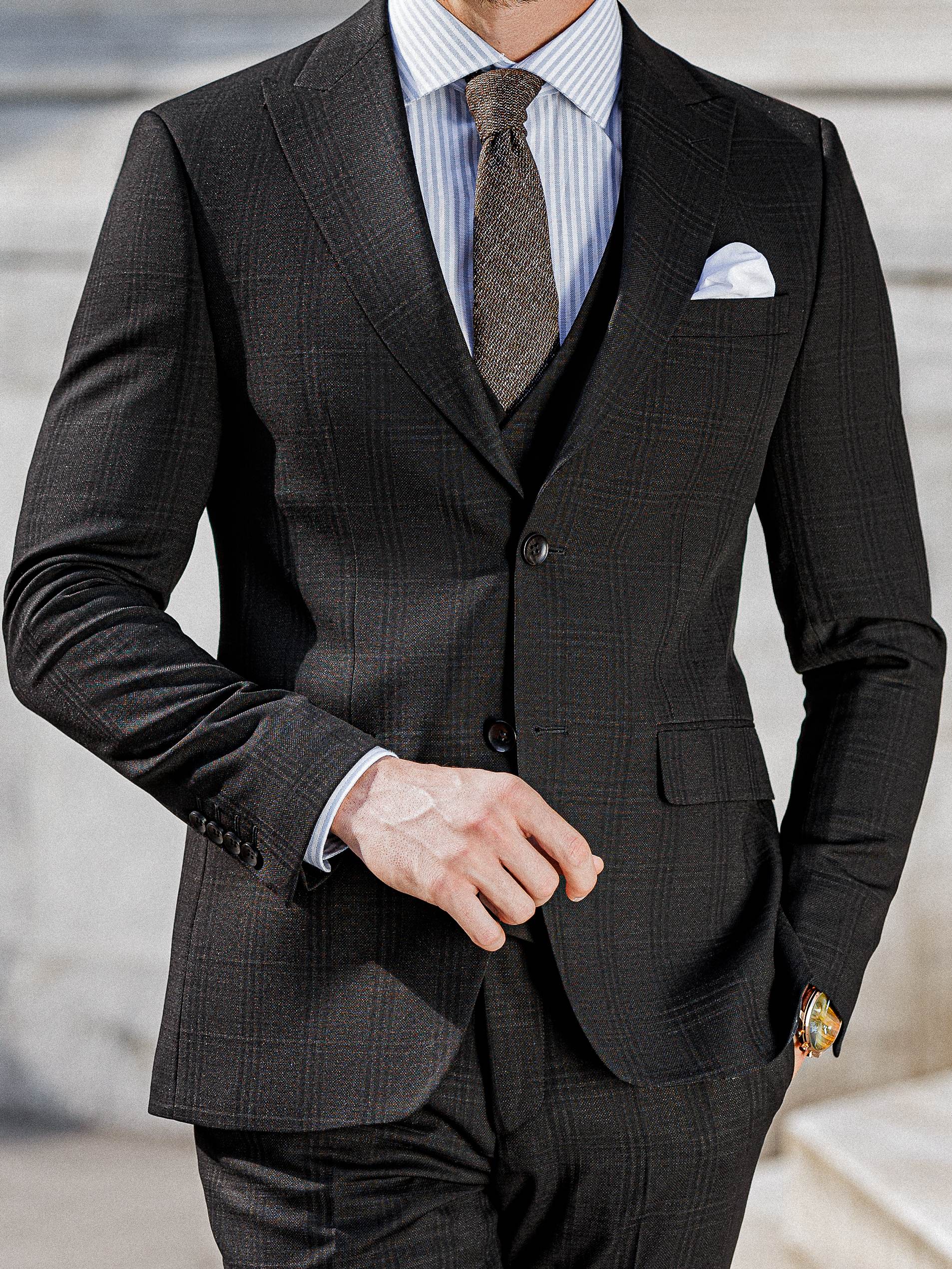 Black Plaid Slim-Fit Suit 3-Piece