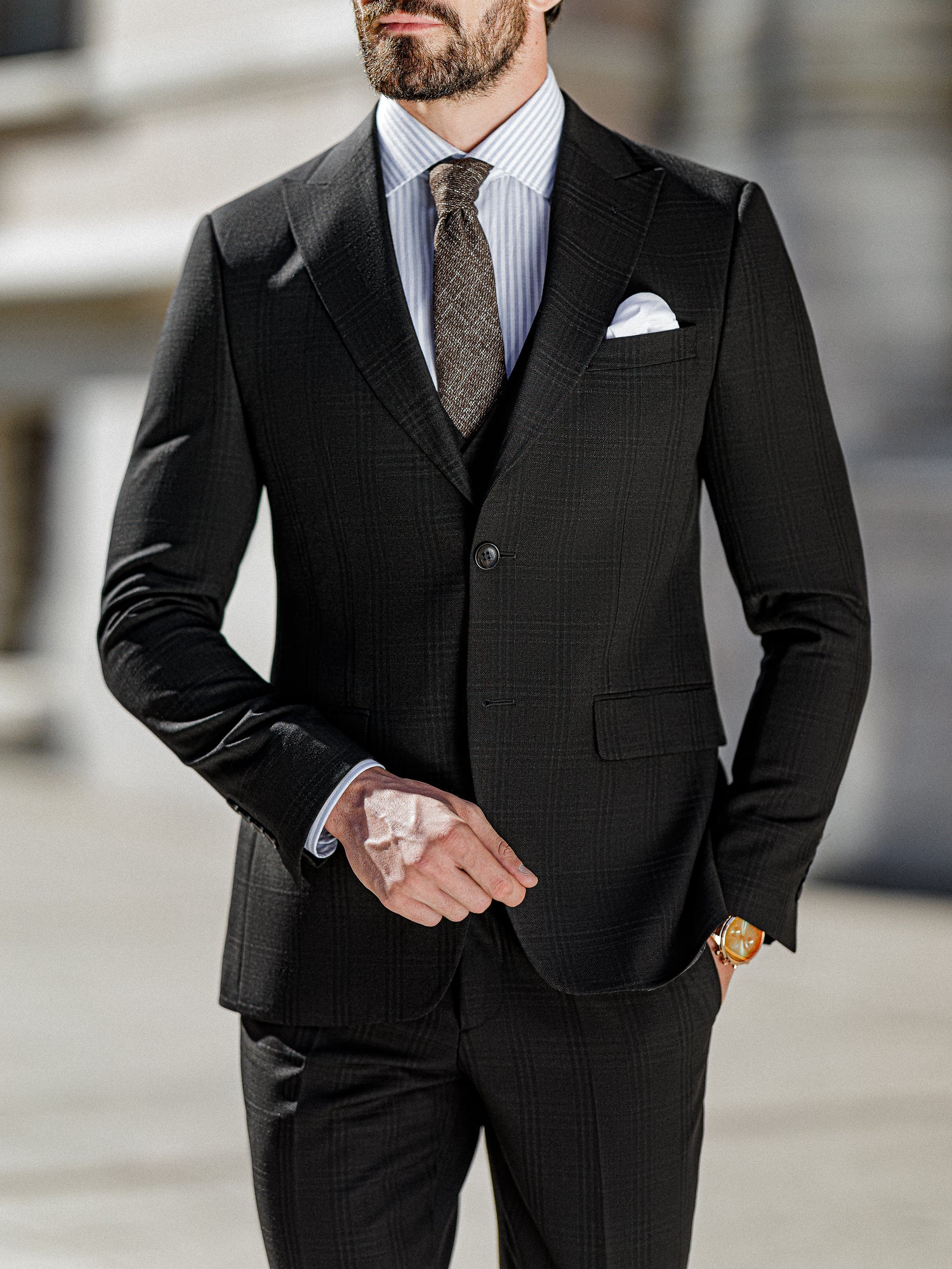 Black Plaid Slim-Fit Suit 3-Piece