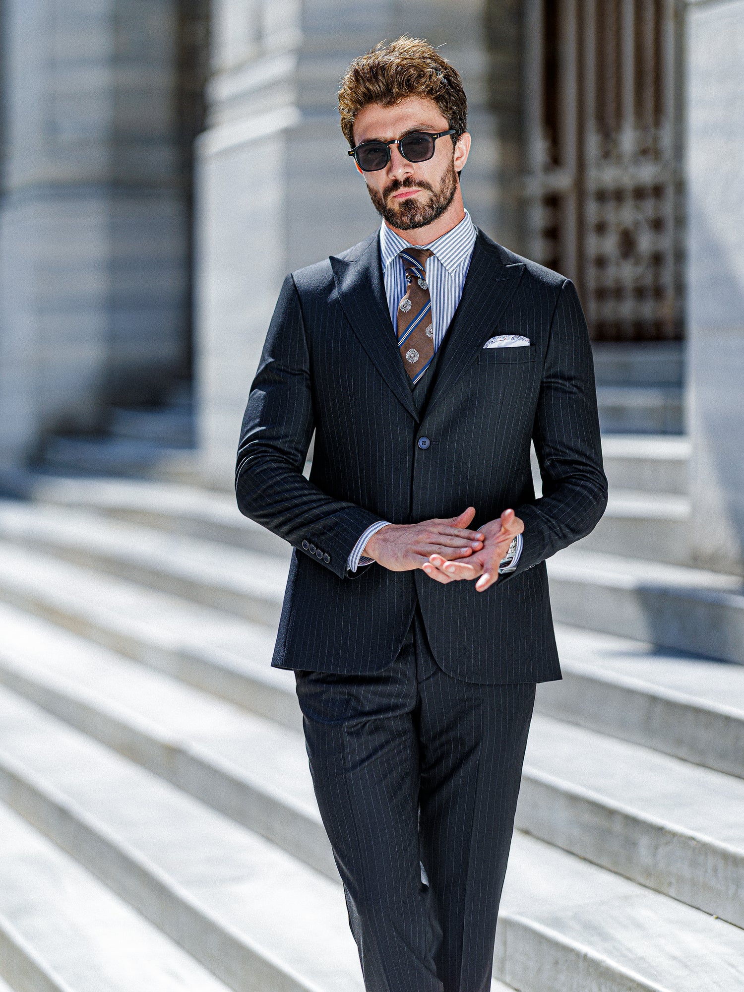 Navy Striped Slim-Fit Suit 3-Piece