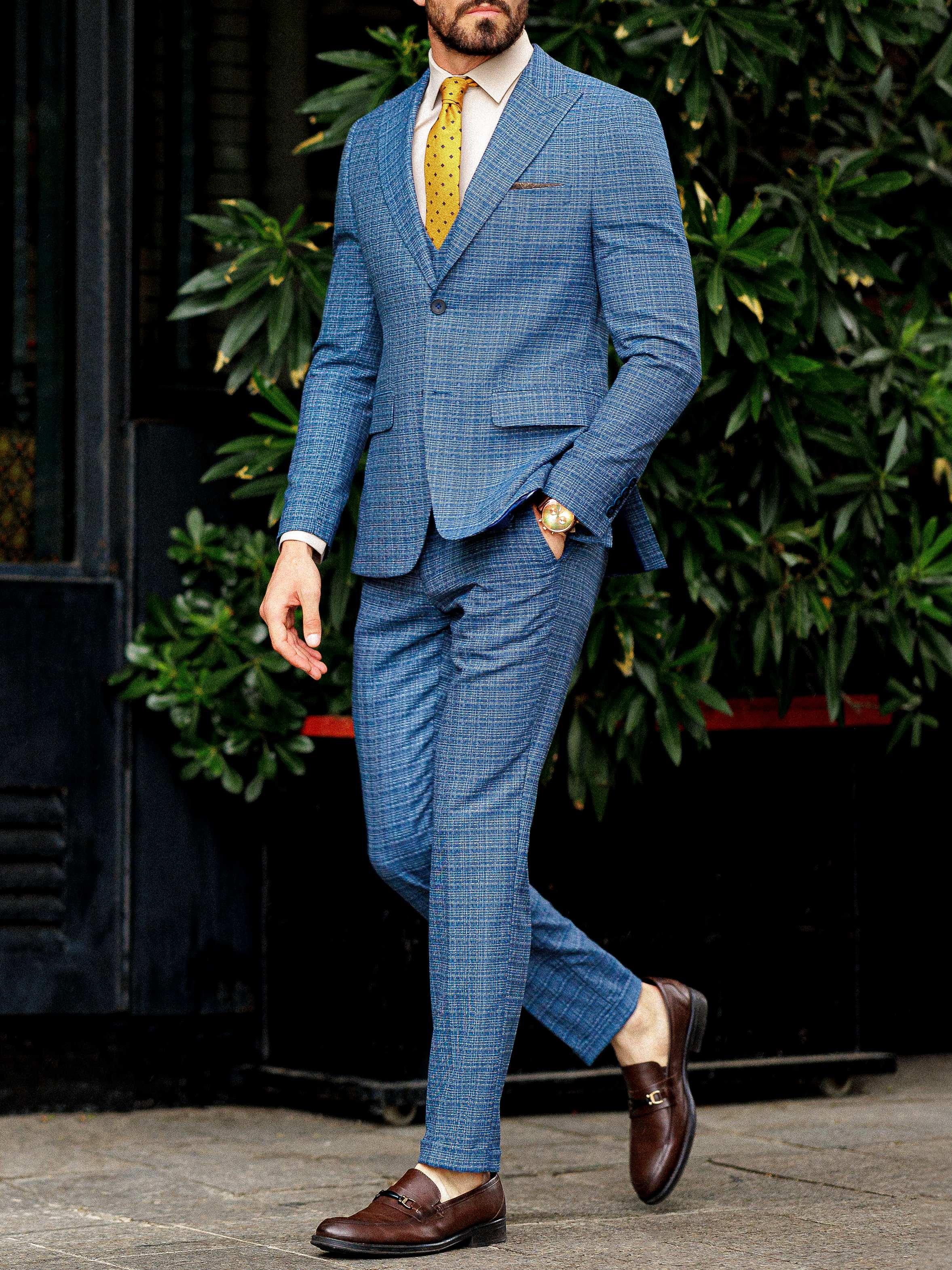 Blue Plaid Slim-Fit Suit 3-Piece