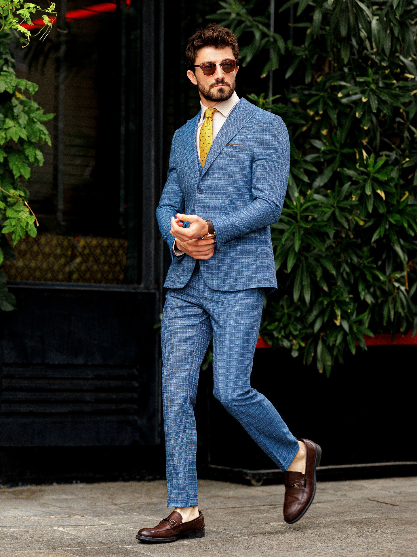 Blue Plaid Slim-Fit Suit 3-Piece
