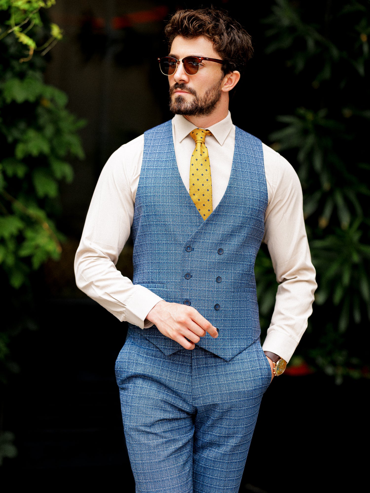 Blue Plaid Slim-Fit Suit 3-Piece