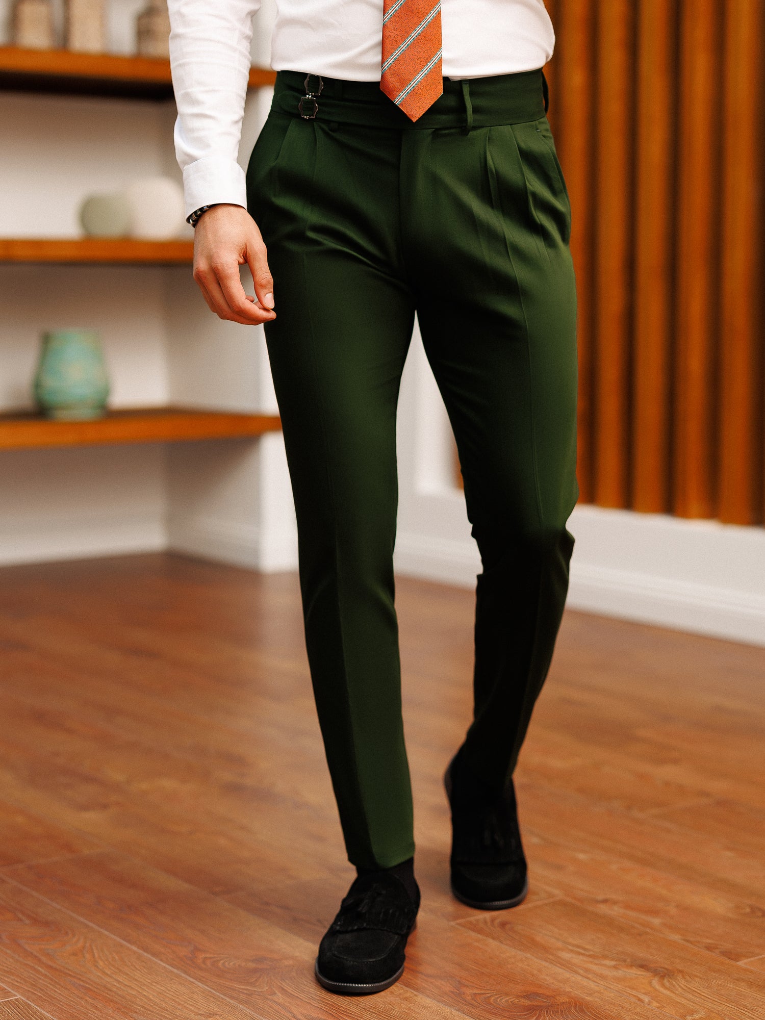 Dark Green Slim-Fit Pants