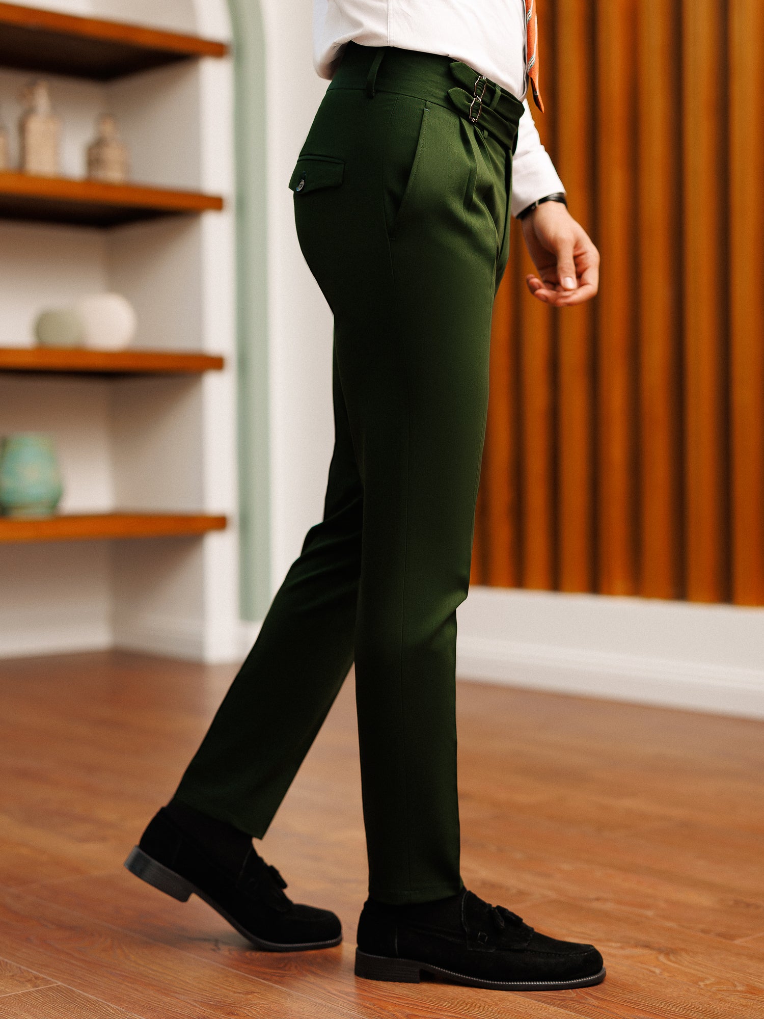 Dark Green Slim-Fit Pants